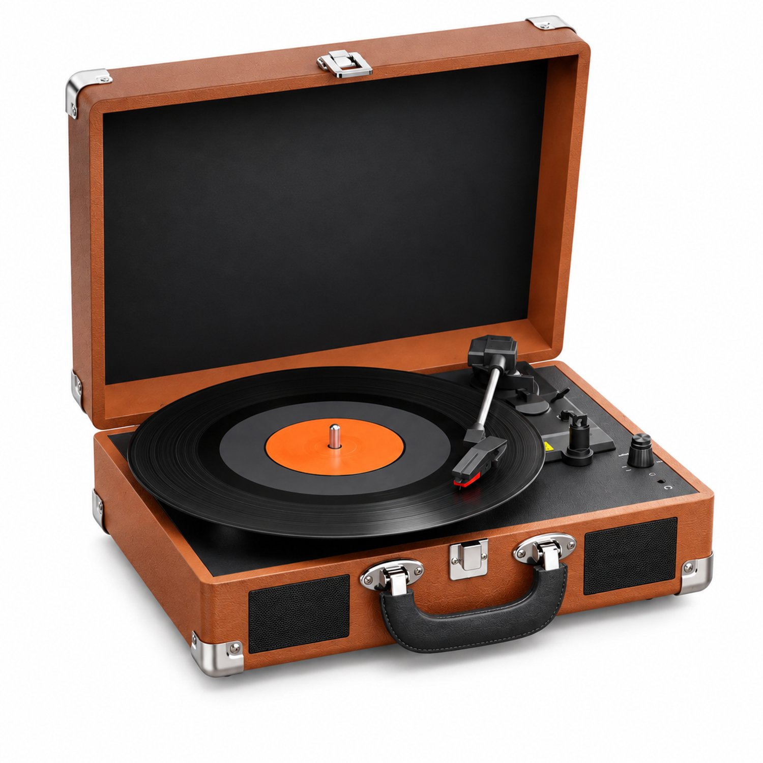 Veya Platenspeler - Vinyl - LP - Platenspelers - Met speakers - 2 Ingebouwde stereoluidsprekers - Donkerbruin - 3 toeren - 37x33cm