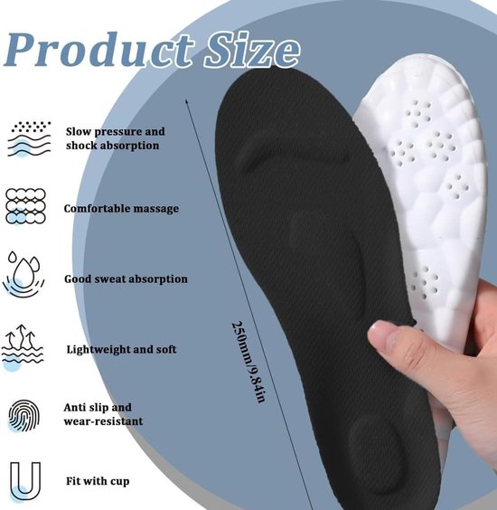 Geheugenfoam Inlegzolen voor Plattere Hielen, Pijnverlichting, Schokabsorptie en Comfort voor Sport, Werk en Dagelijks Gebruik (35-36) Zwart — afbeelding 5