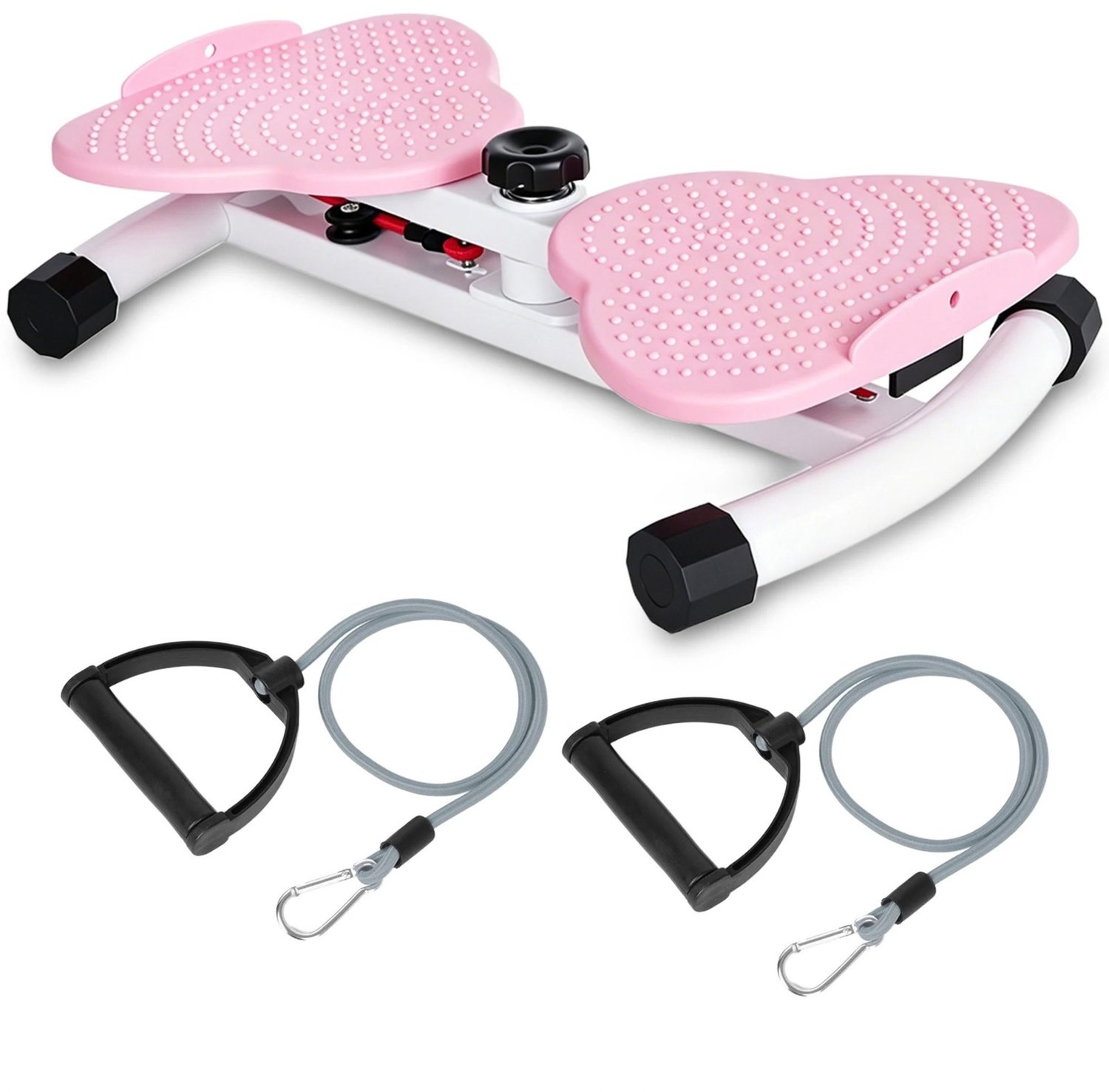 Noventra Twist Stepper met Weerstandsbanden – Mini Fitness Stepper voor Buik, Benen & Billen – Verstelbare Weerstand – Thuis Fitness – Roze