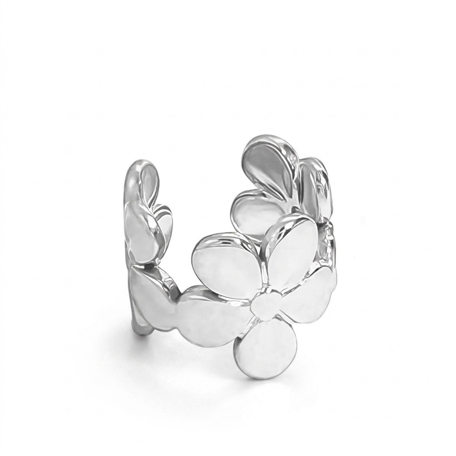 Lundholm Sandy Earcuff Dames Zilverkleurig – Bloemen Oor Cuff Zonder Gaatjes 1 Stuk – Premium Stainless Steel Jewellery – Ear Cuff met Bloemenpatroon 1,25 cm my bloemen oorbellen zonder gaatjes – Waterproof & Hypoallergeen