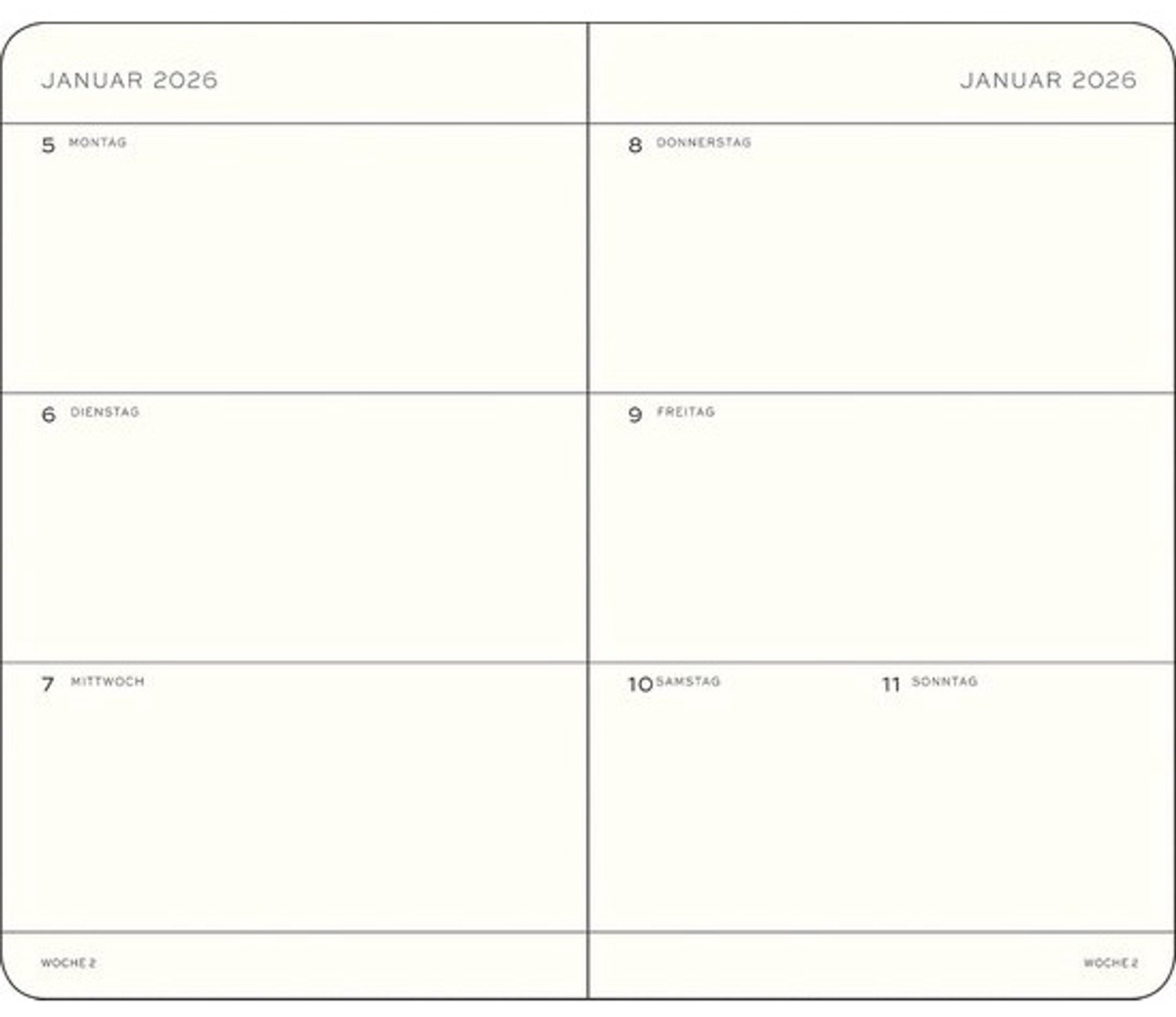 Weekkalender Pocket (A6) voor 2026 - 12 maanden, Port Red, Duits