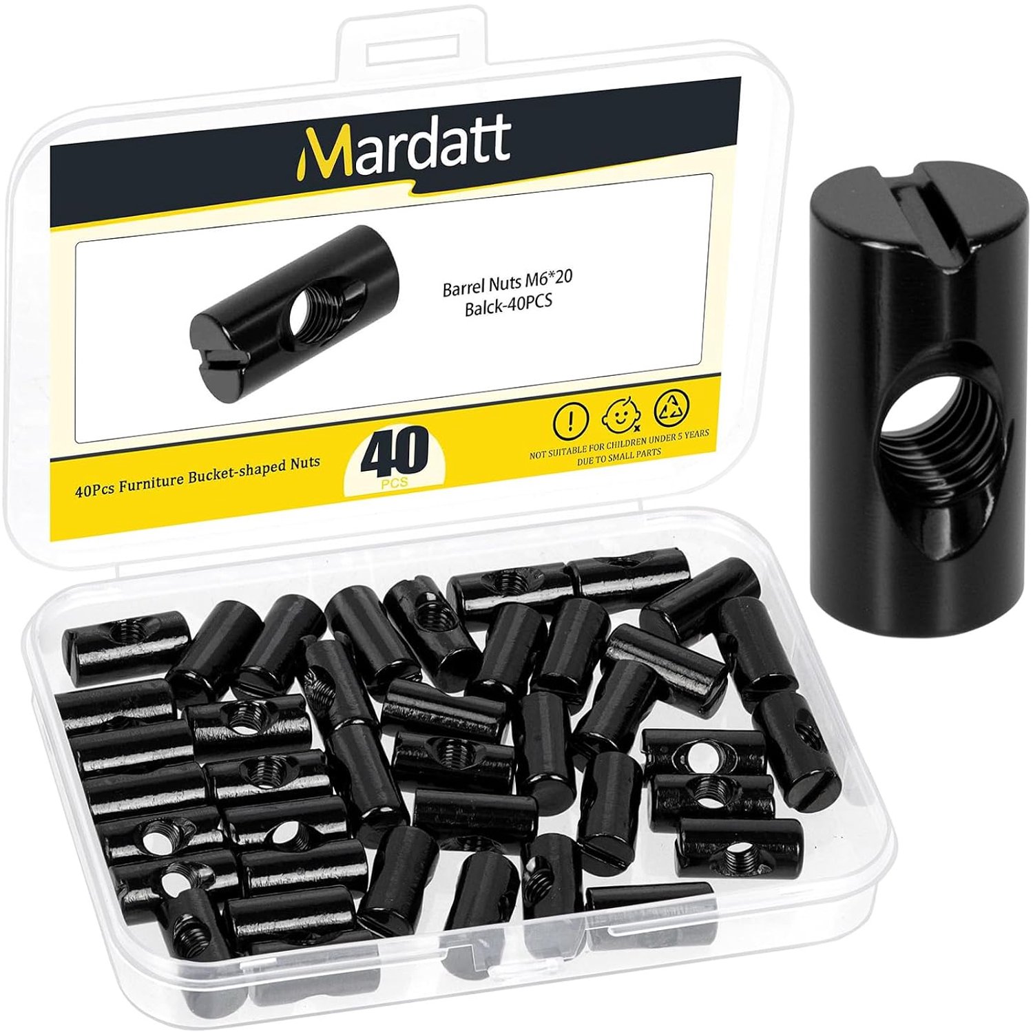 40pcs M6 x 20mm Barrel Nuts Kit, Black Zinc Plated Carbon Steel Cross Dowels Slot Barrel Groove for Wooden Furniture - ShopVlot