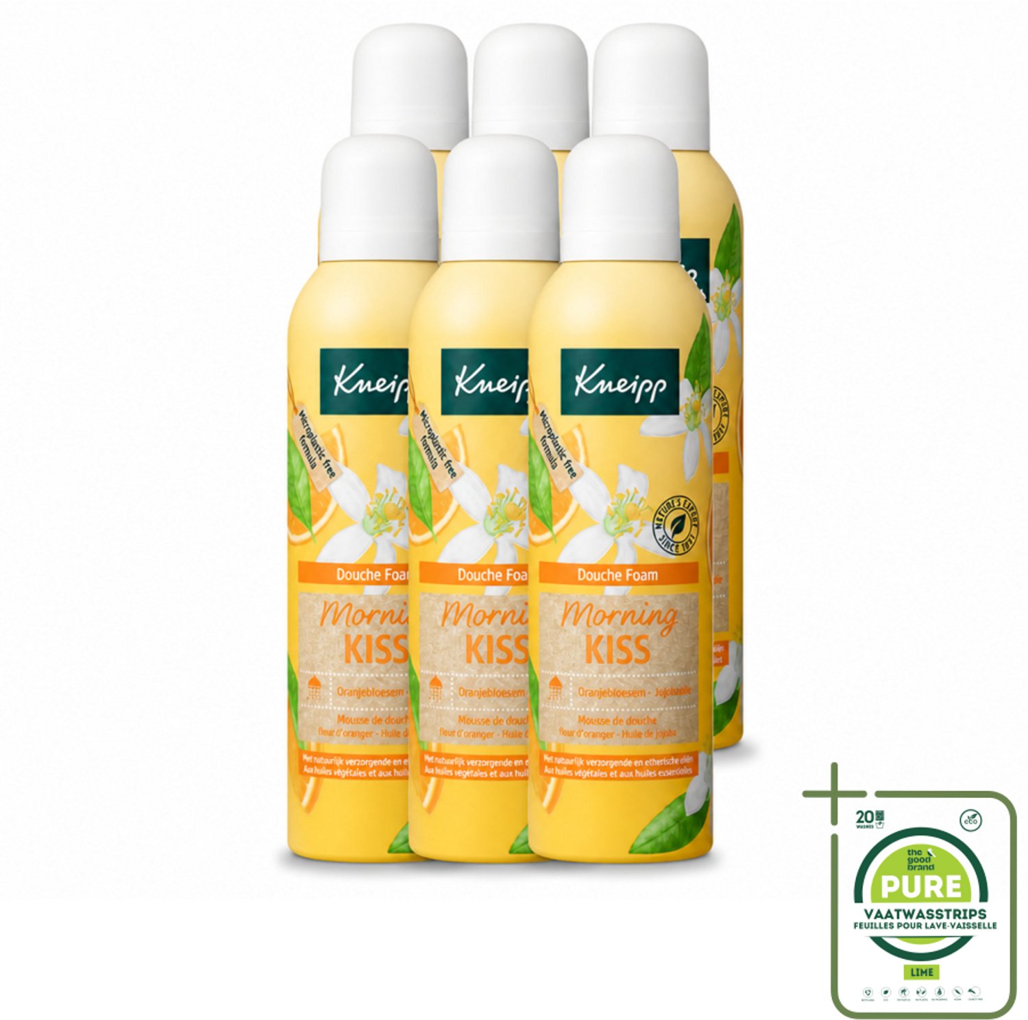 6 x Kneipp - Douche schuim - Morning Kiss - Oranjebloesem - 200 ml - Grootverpakking - Vaatwasstrips - Douche Foam - Ochtendritueel - Natuurlijke Verzorging - Oranjebloesem - Schuim Voor Douche