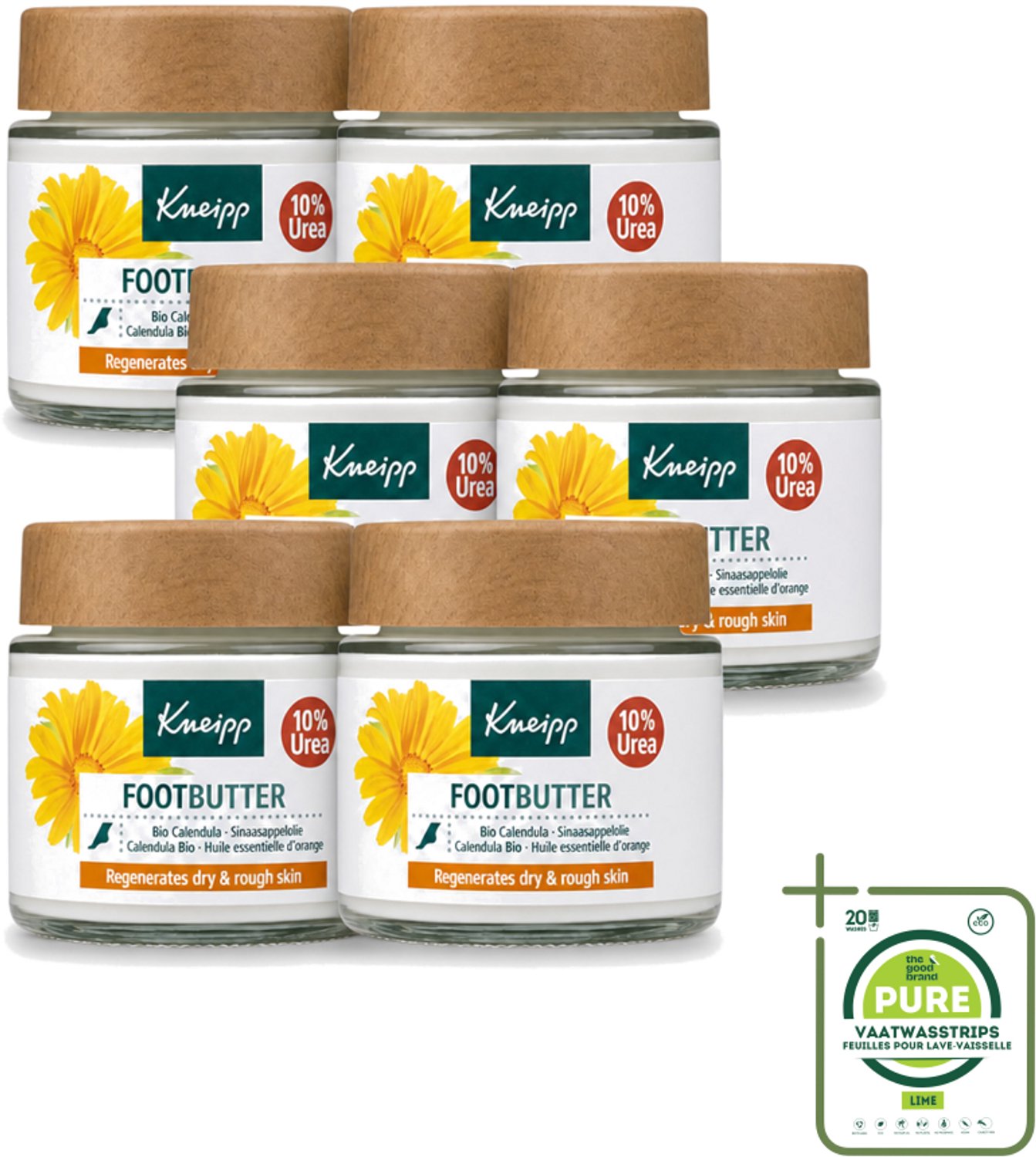 6 x Kneipp - Voetbutter - Calendula - Met citrusgeur - 100 ml - Grootverpakking - Vaatwasstrips - Voetverzorging - Voeten Droog - Voeten Ruw - Voeten Vermoeid - Voetbutter
