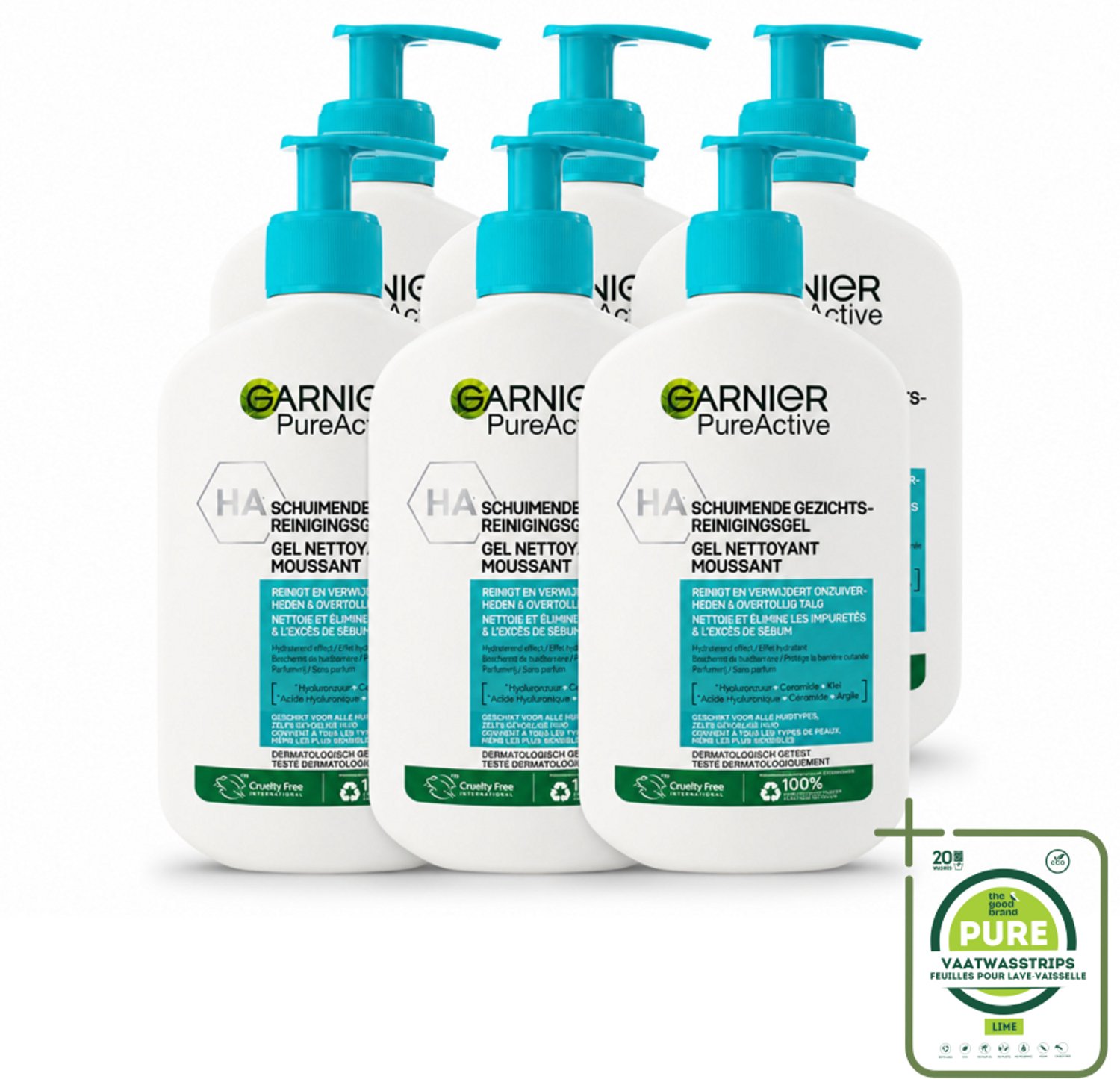 6 x Garnier - Pure Active - Gezichtsreiniger - Hydraterend - 250 ml - Grootverpakking - Vaatwasstrips - Gezichtsreiniger - Hydraat - Huidverzorging - Zuivere Huid - Huidbarrière