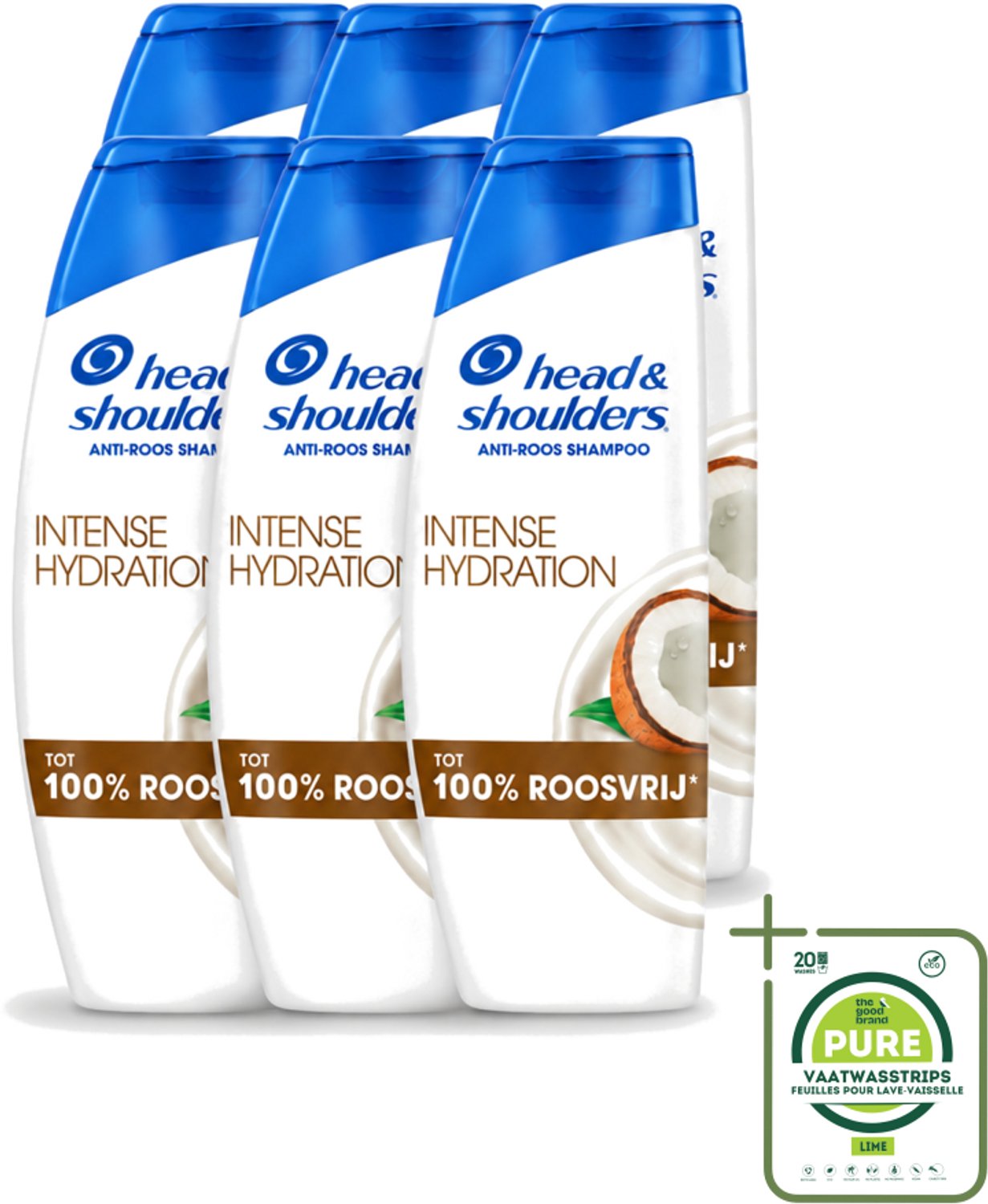6 x Head & Shoulders - Shampoo - Intense Hydration - 100% Roosvrij - 300 ml - Grootverpakking - Vaatwasstrips - Anti-roos Shampoo - Hoofdoorzaak Roos - Kokosolie Shampoo - Hoofdhuidhydratie - Microbioom Balans