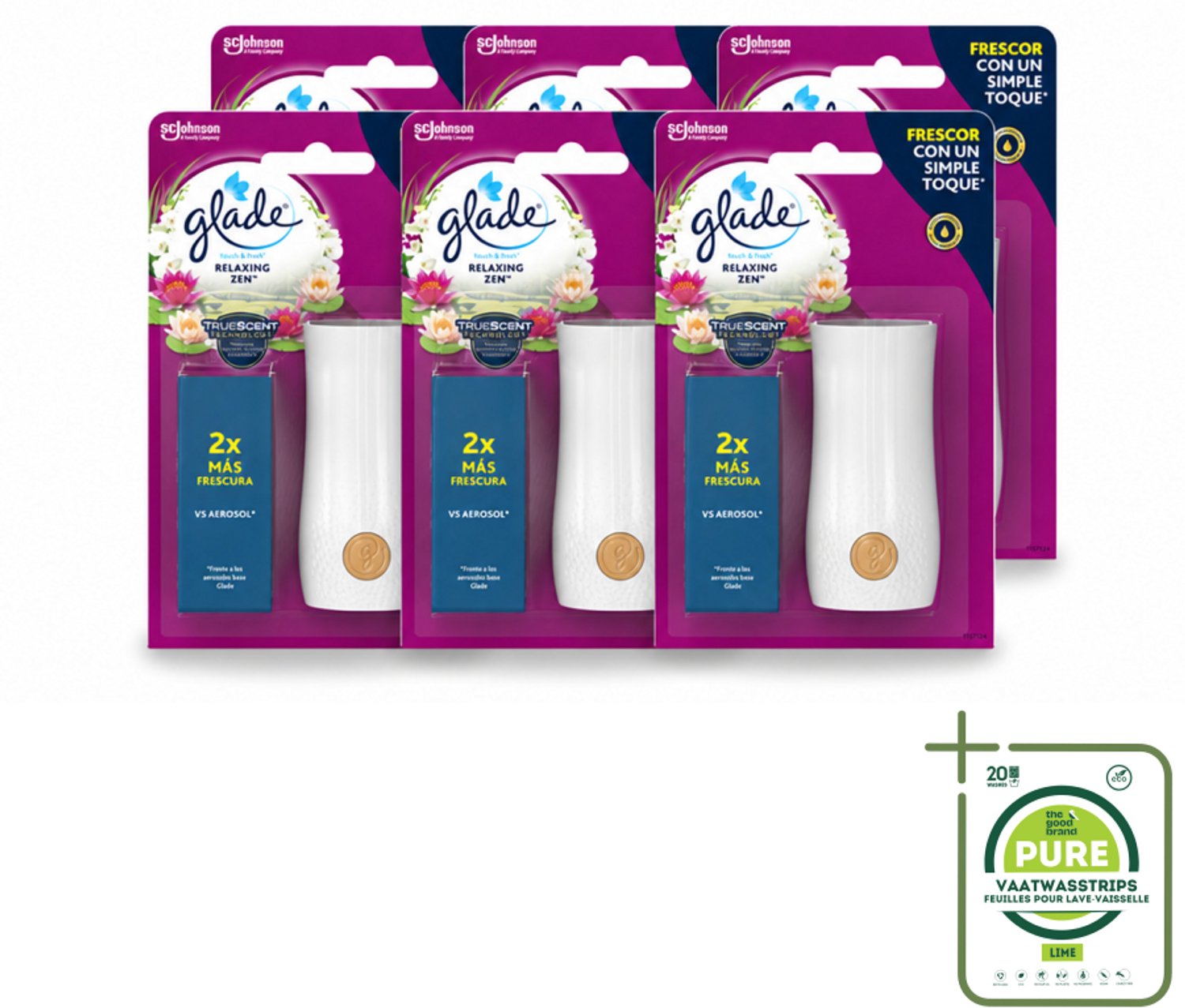 6 x Glade - Touch & Fresh - Relaxing Zen - 10 ml - Grootverpakking - Vaatwasstrips - Ontspanning - Frisse Geur - Rust - Harmonie - Geurhouders