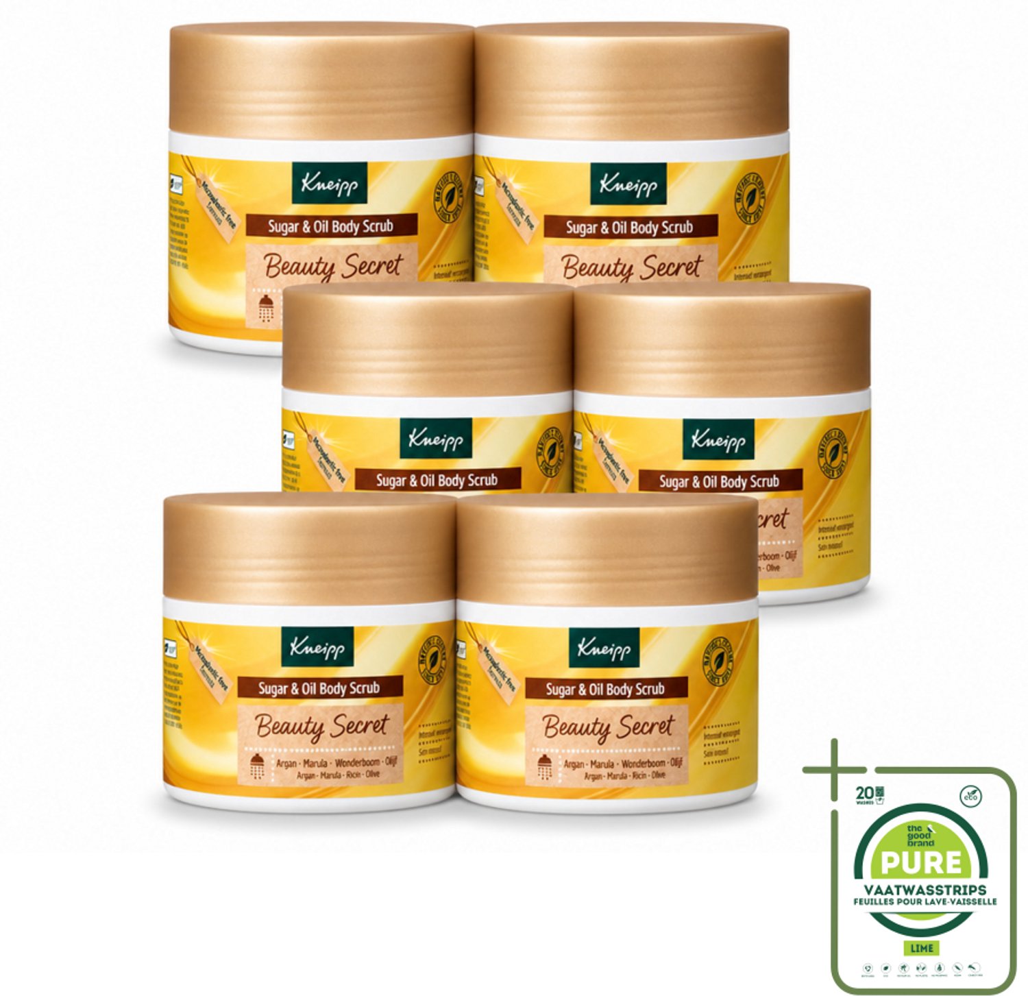 6 x Kneipp - Body scrub - Sugar & Oil - Beauty Secret - 200 ml - Grootverpakking - Vaatwasstrips - Body Scrub - Huid Verzorging - Suiker Scrub - Natuurlijke Oliën - Huid Verzorging