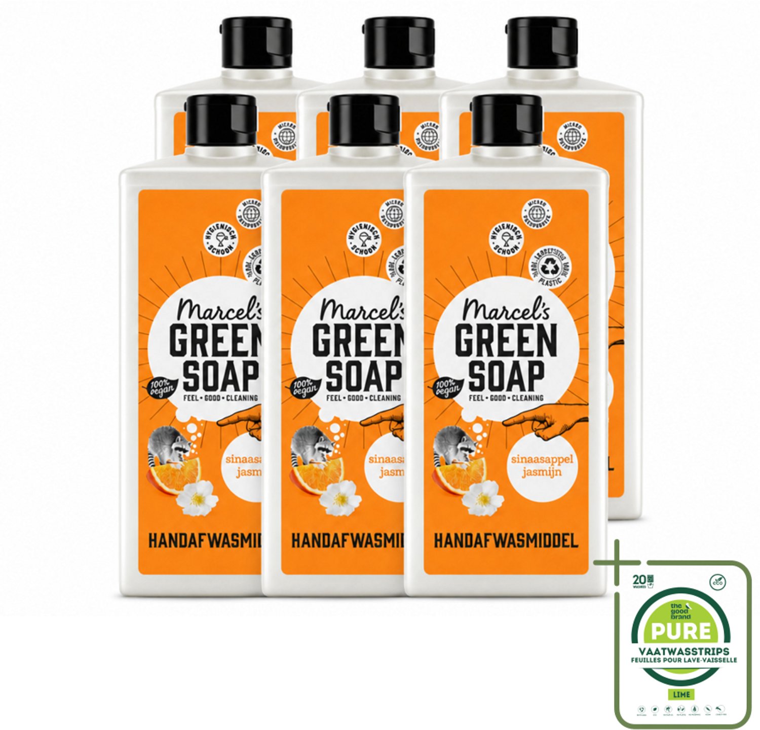 6 x Marcel's Green Soap - Afwasmiddel - Sinaasappel & Jasmijn - Voor dagelijks gebruik - 500 ml - Grootverpakking - Vaatwasstrips - Afwasmiddel Sinaasappel Jasmijn - Natuurlijke Afwas - Plantaardige Zepen - Biologisch Afbreekbaar - Schone Vaat