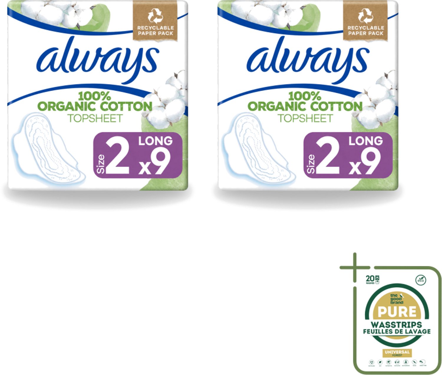 2 x Always - Maandverband - Long - Cotton Protection - Met Vleugels - 9 Maandverband - Wasstrips - Maandverband - Bescherming - Katoen - Menstruatie - Vleugels