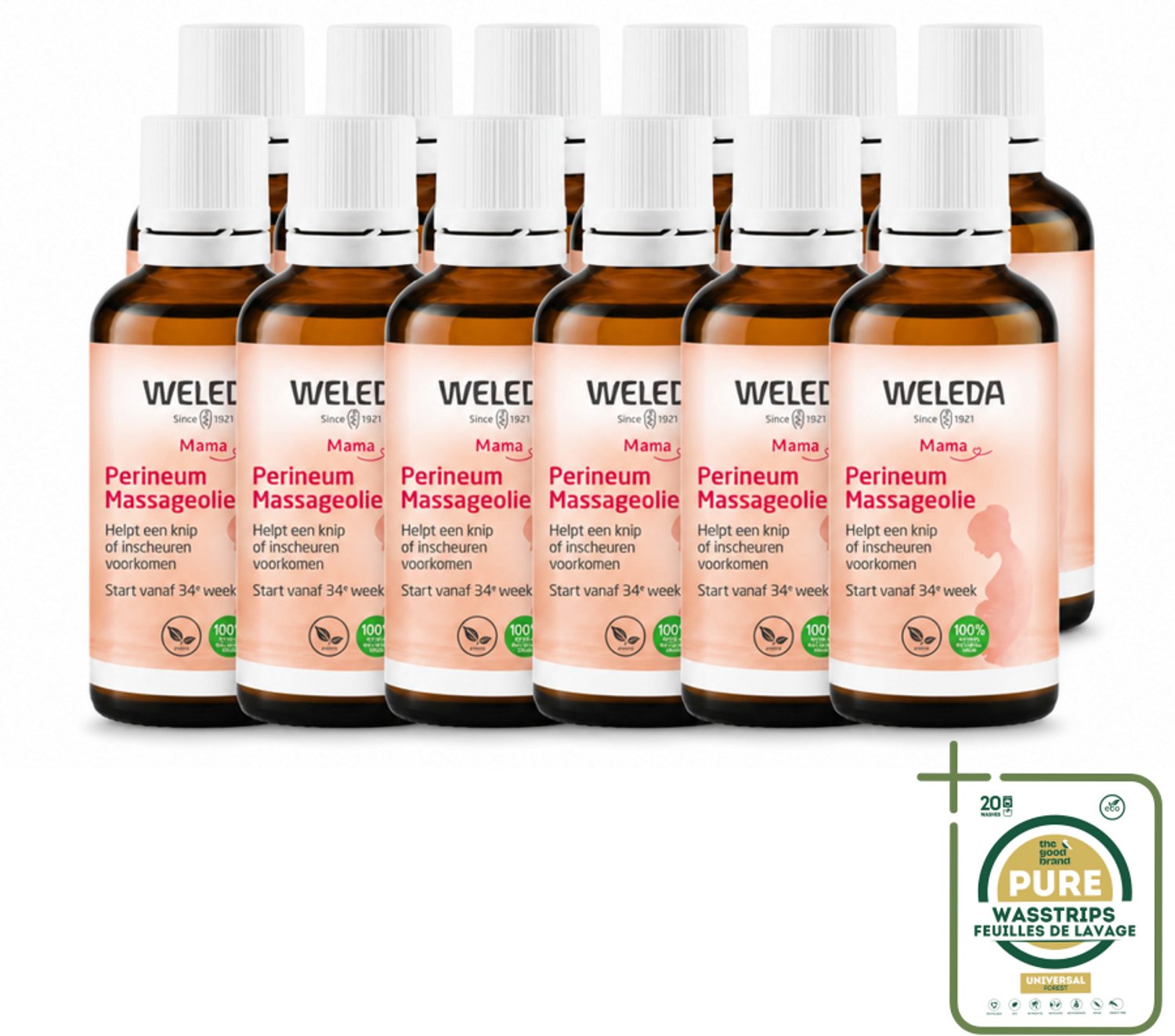 12 x WELEDA - Perineum massageolie - Mama & Baby - 50 ml - Wasstrips - Perineum Massageolie - Zwangerschap - Bevalling - Huidverzorging - Natuurlijke Olie