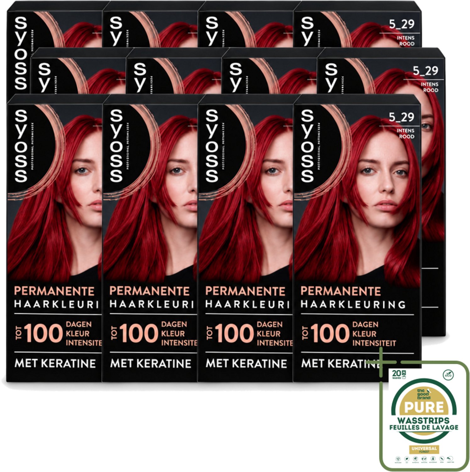 12 x SYOSS - Coloration 5-29 Intens Rood - Haarverf - Grijsdekking - Vermindert Haarbreuk - Wasstrips - Haarverf - Grijsdekking - Permanente Haarkleuring - Intens Rood - Haarverf Grijsdekking