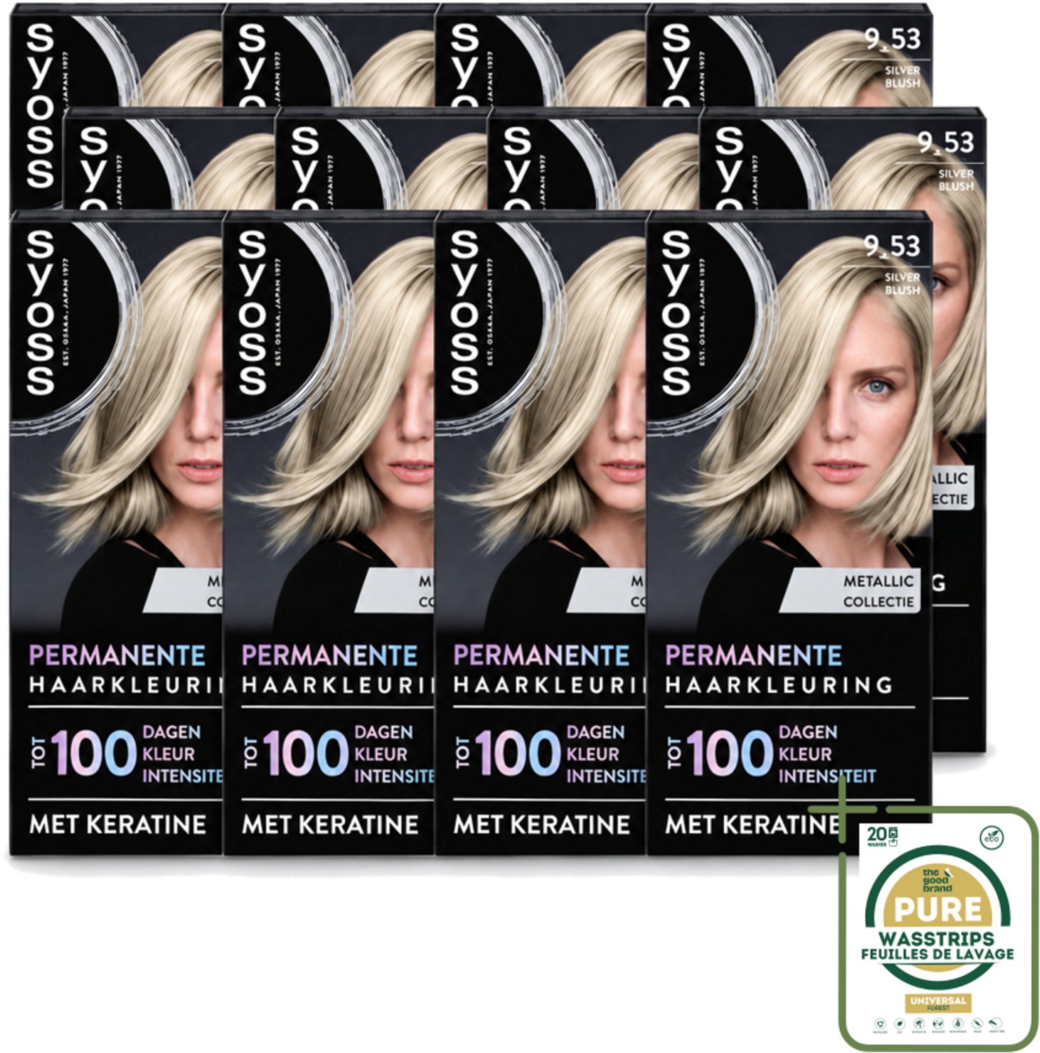 12 x SYOSS - Coloration 9-53 Silver Blush - Haarverf - Grijsdekking - Vermindert Haarbreuk - Wasstrips - Haarverf - Haarkleur - Grijsdekking - Haarverf 9-53 - Haarverf 9-53 Silver Blush
