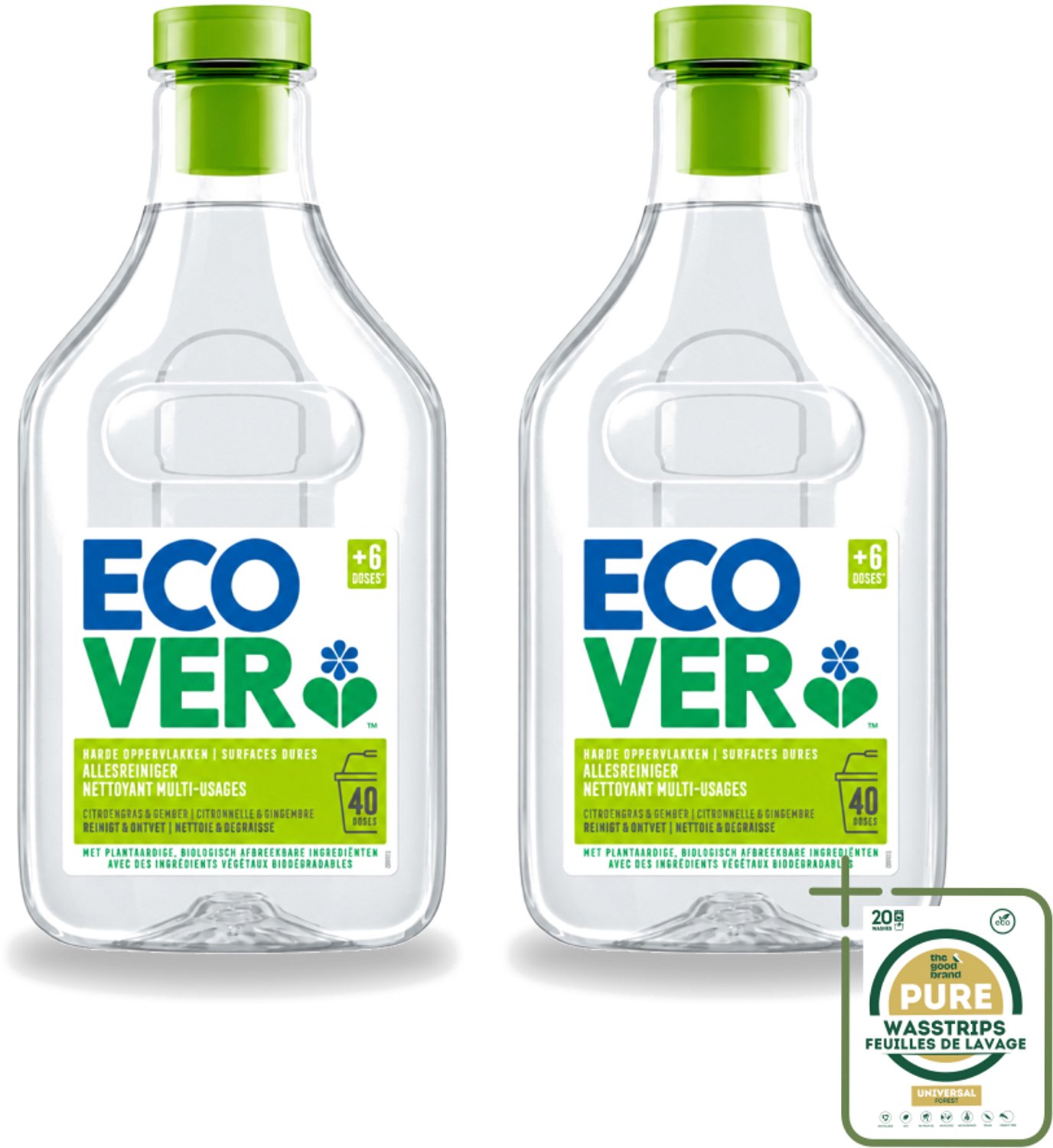 2 x Ecover - Allesreiniger - Citroengras & Gember - 1 liter - Wasstrips - Ecover Allesreiniger - Natuurlijke Reiniger - Plantaardige Reiniger - Citroengras En Gember - Reiniger Voor Vloeren