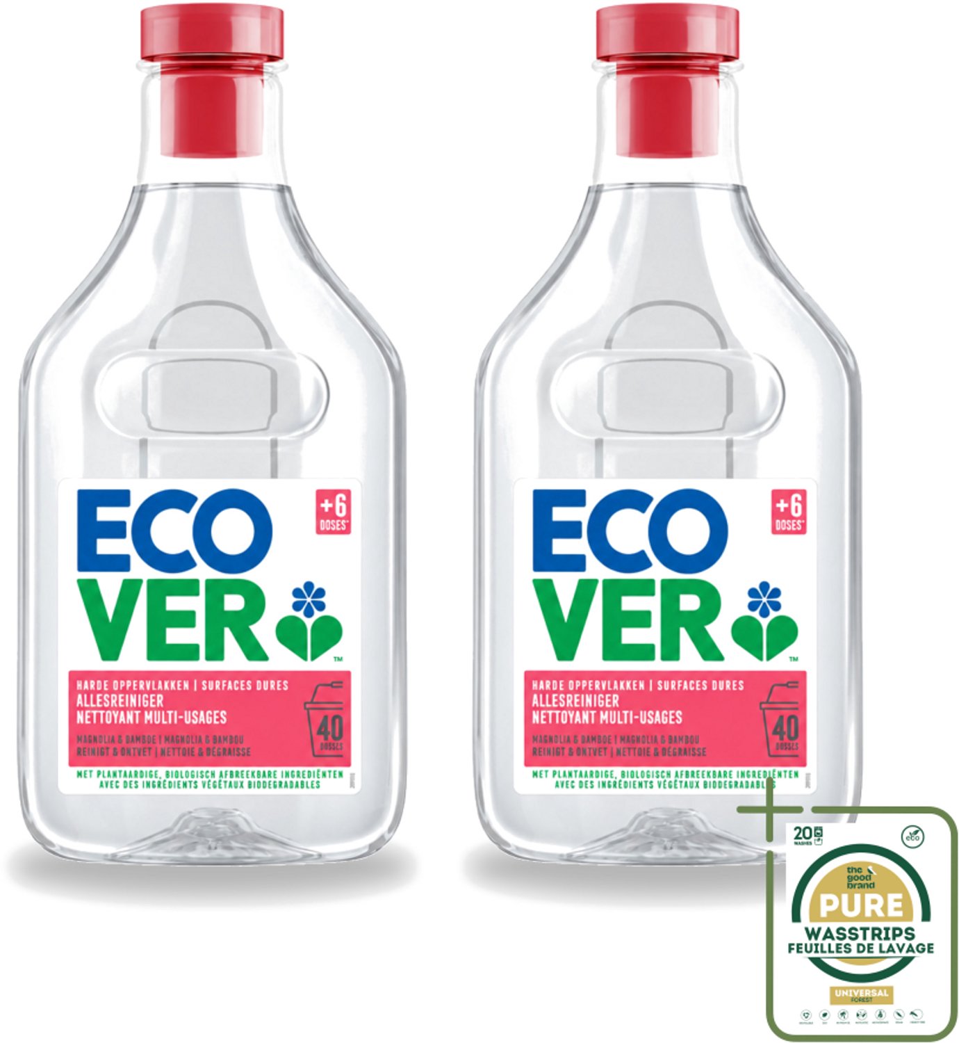 2 x Ecover - Allesreiniger - Magnolia & Bamboe - 1 liter - Wasstrips - Allesreiniger - Natuurlijke Reiniger - Plantaardige Reiniger - Ecologische Reiniger - Frisse Geur