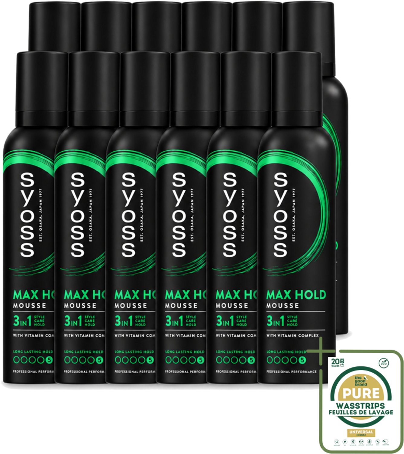 12 x Syoss - Max Hold - Haarmousse - Ultra Sterke Hold - 250 ml - Wasstrips - Haarmousse - Haarversterking - Styling - Haarverzorging - Haarherstel