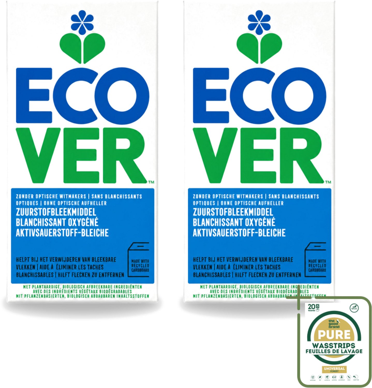2 x Ecover - Zuurstofbleekmiddel - 400 g - Wasstrips - Zuurstofbleekmiddel - Natuurlijk Bleken - Chloorvrij - Vlekverwijdering - Wasmiddel