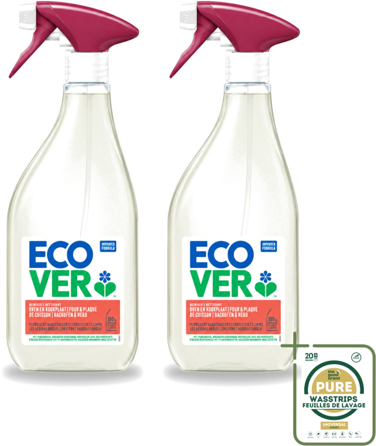 2 x Ecover - Oven- & Kookplaatreiniger - Power Cleaner - 500 ml - Wasstrips - Oven Reinigen - Kookplaat Reinigen - Vet Verwijderen - Plantaardige Reiniger - Vuil Verwijderen