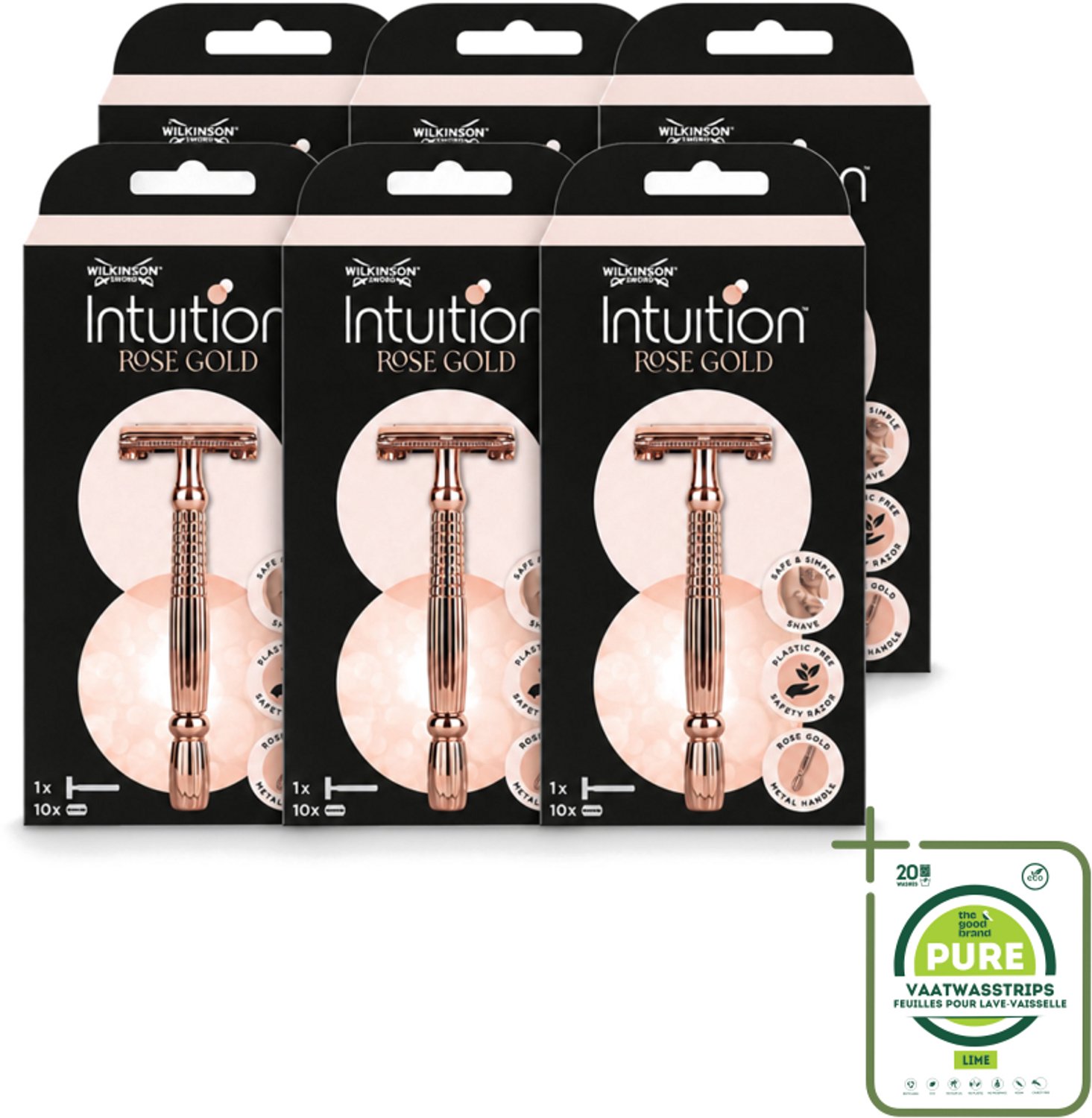 6 x Wilkinson Sword - Scheermes - Intuition Rose Gold - Luxe - 10 mesjes - Grootverpakking - Scheermes - Veiligheidsscheermes - Rose Gold - Intuïtie - Scheren