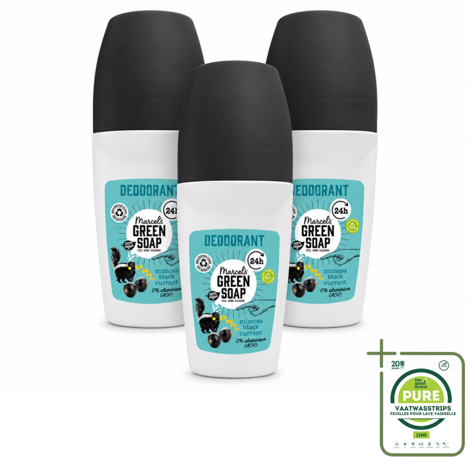 3 x Marcel's Green Soap - Deodorant Roller - Mimosa & Blackcurrant - Langdurige frisheid - 50 ml - Grootverpakking - Deodorant - Deodorant Roller - Frisheid - Geur - Okselbescherming