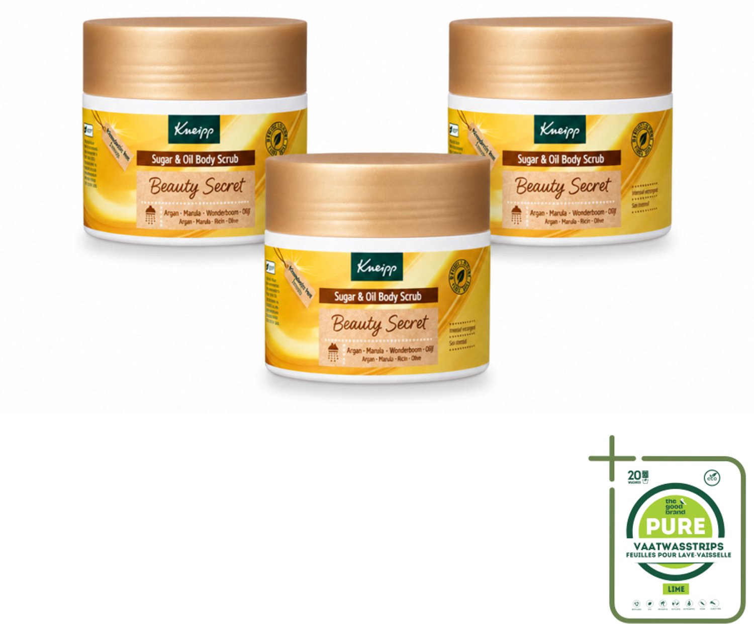 3 x Kneipp - Body scrub - Sugar & Oil - Beauty Secret - 200 ml - Grootverpakking - Vaatwasstrips - Body Scrub - Huid Verzorging - Suiker Scrub - Natuurlijke Oliën - Huid Verzorging