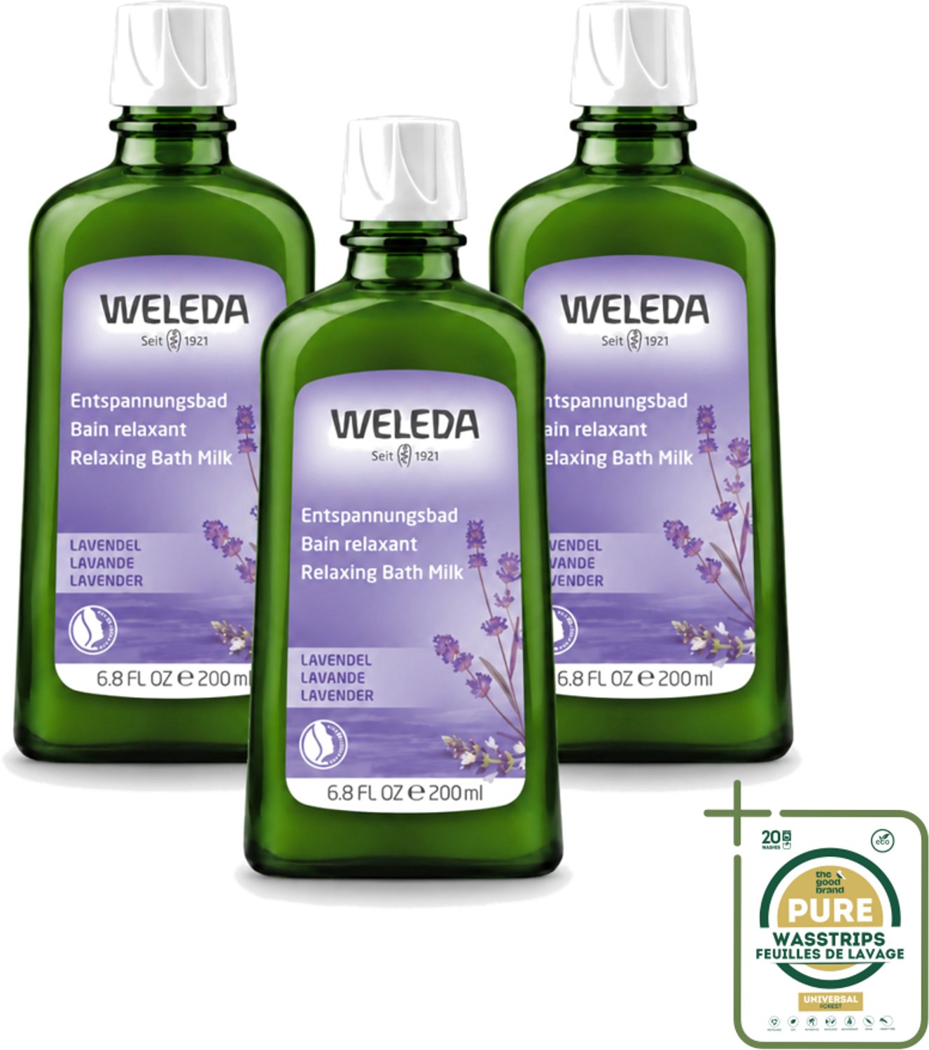 3 x WELEDA - Ontspanningsbadmelk - Lavendel - 200 ml - Wasstrips - Ontspanningsbadmelk - Lavendelbadmelk - Badmelk Voor Rust - Badmelk Voor Slaap - Aromatherapie Bad