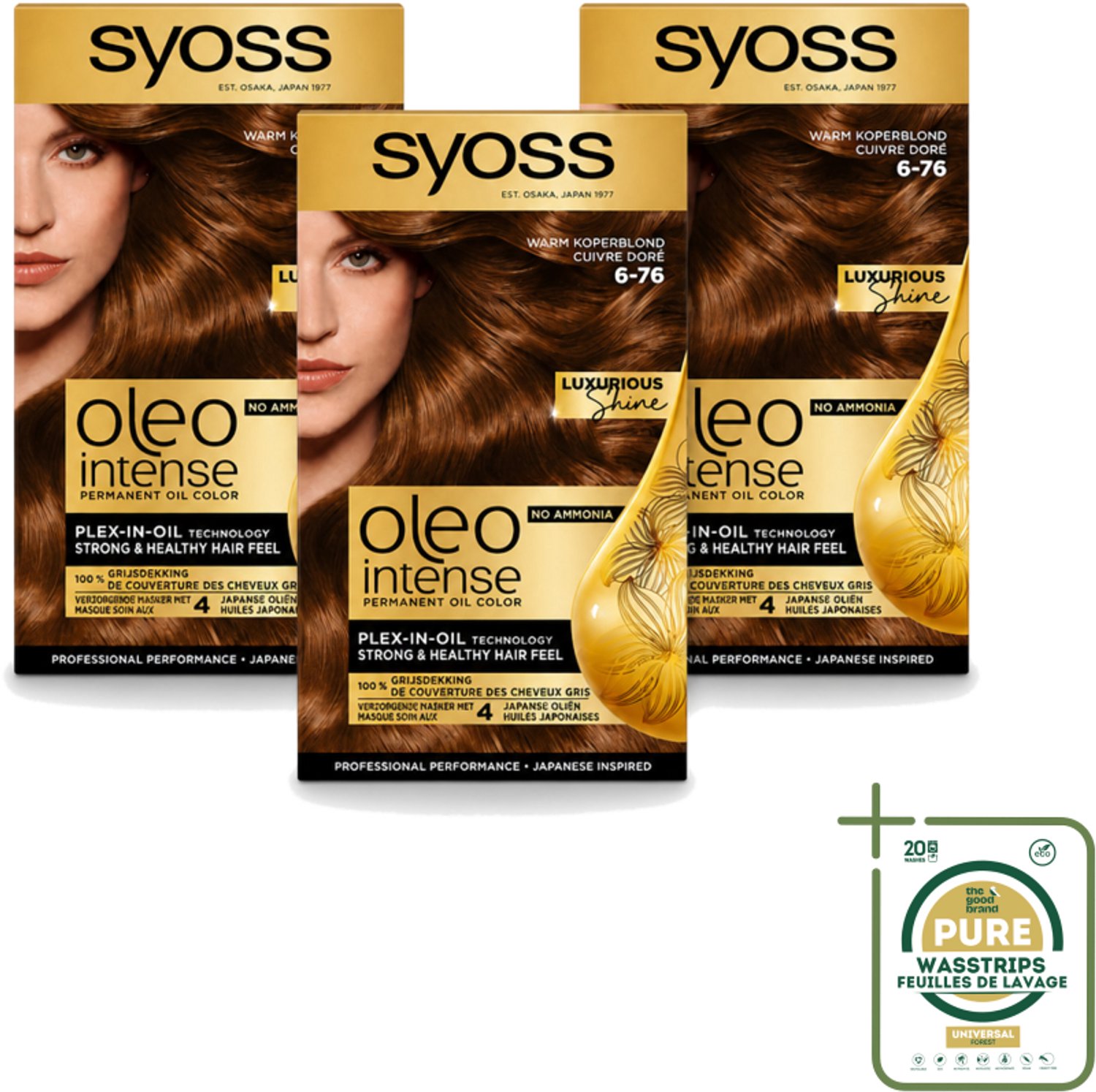 3 x SYOSS - Oleo Intense 6-76 - Haarverf - Permanente Haarkleuring - Warm Koperblond - Langdurige Kleur - Wasstrips - Haarverf - Permanente Haarkleuring - Warm Koperblond - Olie-geactiveerde Kleur - Grijsdekking