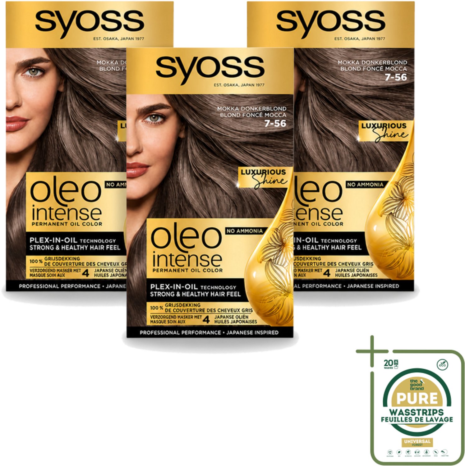3 x SYOSS - Oleo Intense 7-56 Mokka Donkerblond - Haarverf - Zonder Ammoniak - Grijsdekking - Langdurige Kleur - Wasstrips - Haarverf - Permanent Haarkleuren - Grijsdekking - Zonder Ammoniak - Olie-formule
