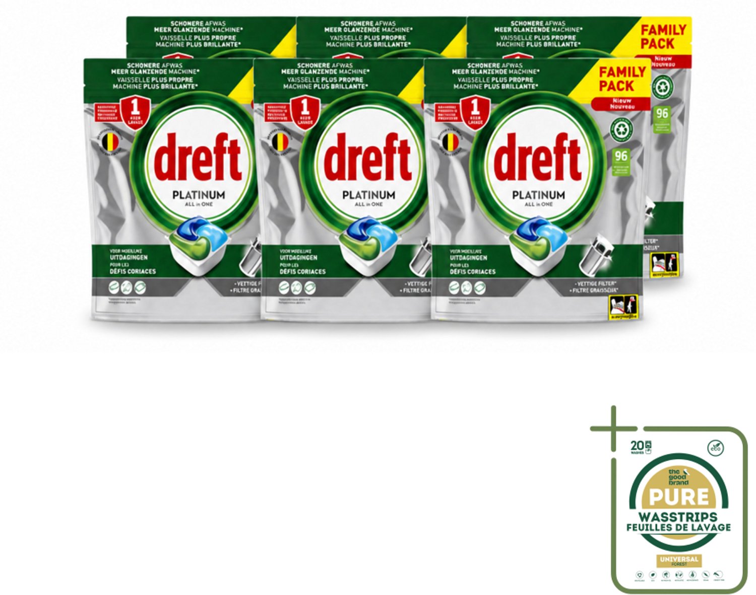 6 x Dreft - Vaatwastabletten - Platinum All-in-One Origineel - Grootverpakking - 96 Tabletten - Vaatwasmiddel - Vaatwastabletten - Schone Vaat - Vetvrij - Vaatwasser Reinigen