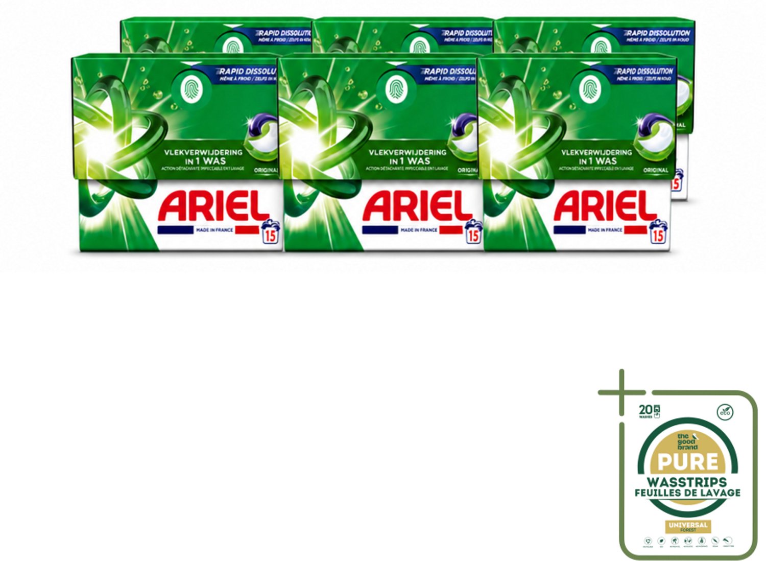 6 x Ariel - 3in1 Wasmiddel Pods - Original - 15 Pods - Wasstrips - Ariel 3in1 Pods - Wasmiddel Pod - Wasmiddel Voor Koude Was - Krachtige Wasmiddel - Vlekverwijderend Wasmiddel
