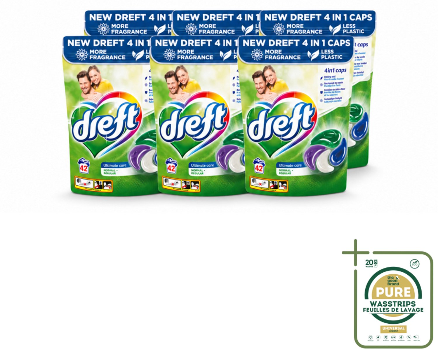 6 x Dreft - Wasmiddelcapsules - Ultimate Care - Zachte verzorging - 42 Wasbeurten - Wasstrips - Wasmiddelcapsules - Wasmiddel - Waskracht - Textielverzorging - Vezelbescherming