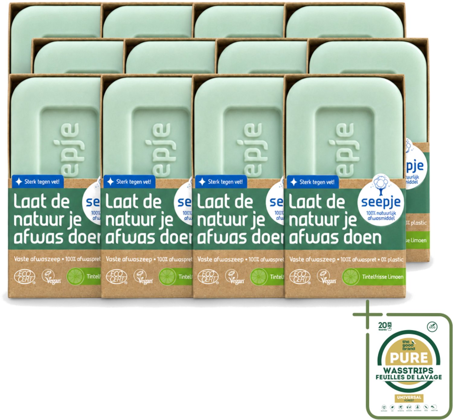 12 x Seepje - Afwaszeep - Handgemaakt & Biologisch - Tintelfrisse Limoen Geur - 120 gr - Wasstrips - Afwaszeep - Handgemaakte Zeep - Biologische Afwaszeep - Milieuvriendelijke Afwaszeep - Limoen Geur