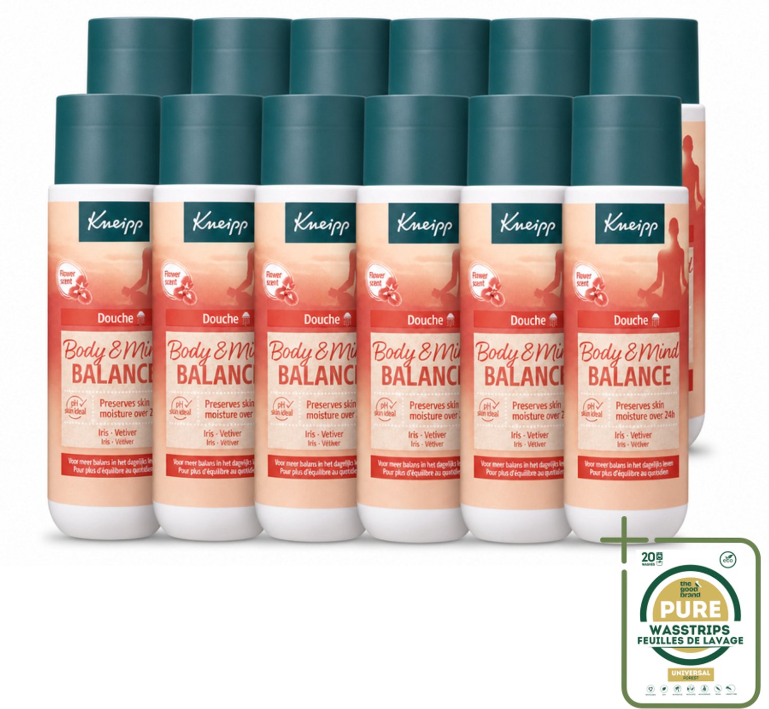12 x Kneipp - Douchegel - Body & Mind Balance - 200 ml - Wasstrips - Douchegel - Balans - Innerlijke Rust - Geest En Lichaam - Iris En Vetiver