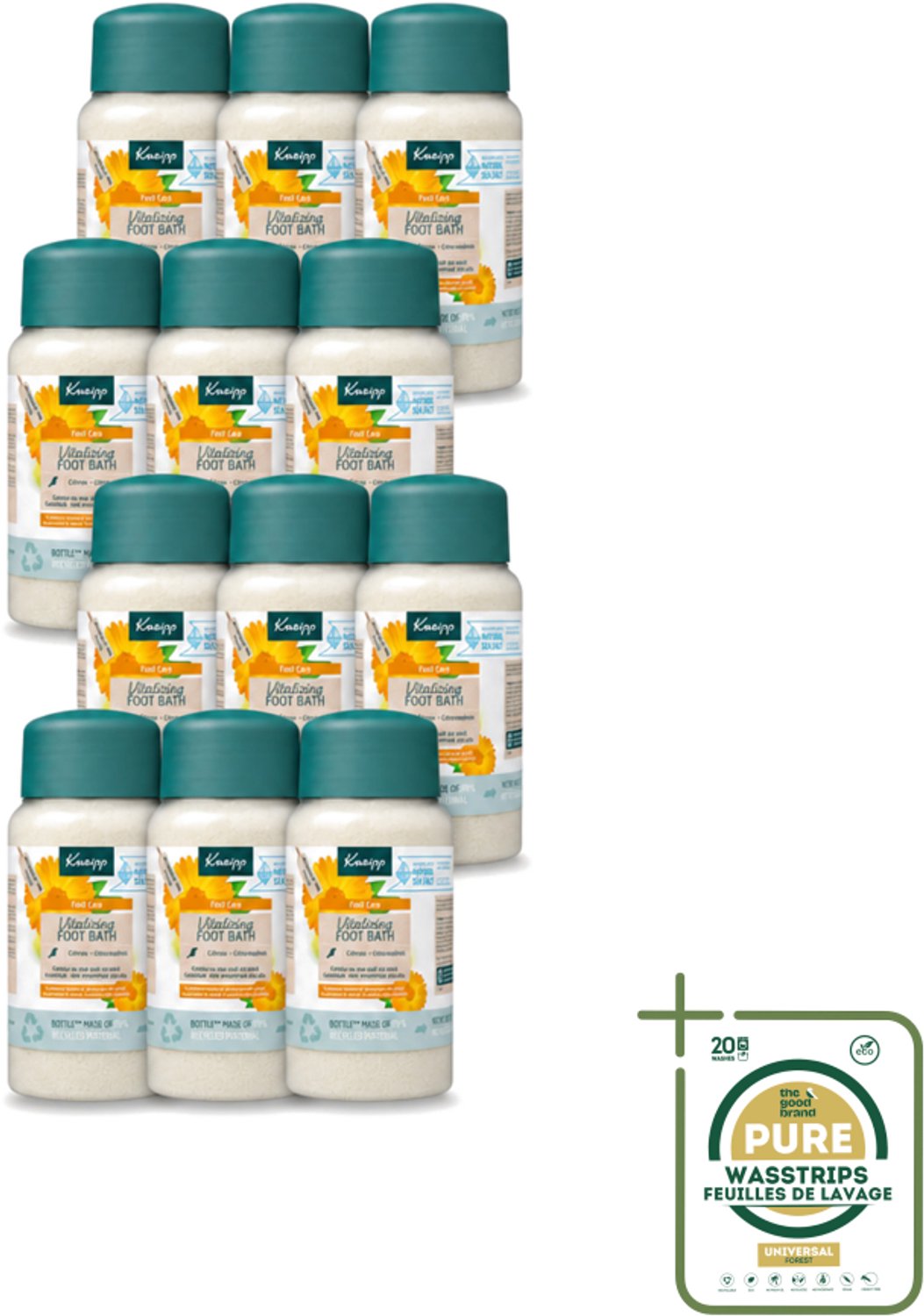 12 x Kneipp - Voetbadzout - Vitalizing - Citrusgeur - 600 g - Wasstrips - Voetbadzout - Voetbadkristallen - Citrusgeur - Kneipp - Thermaalzout