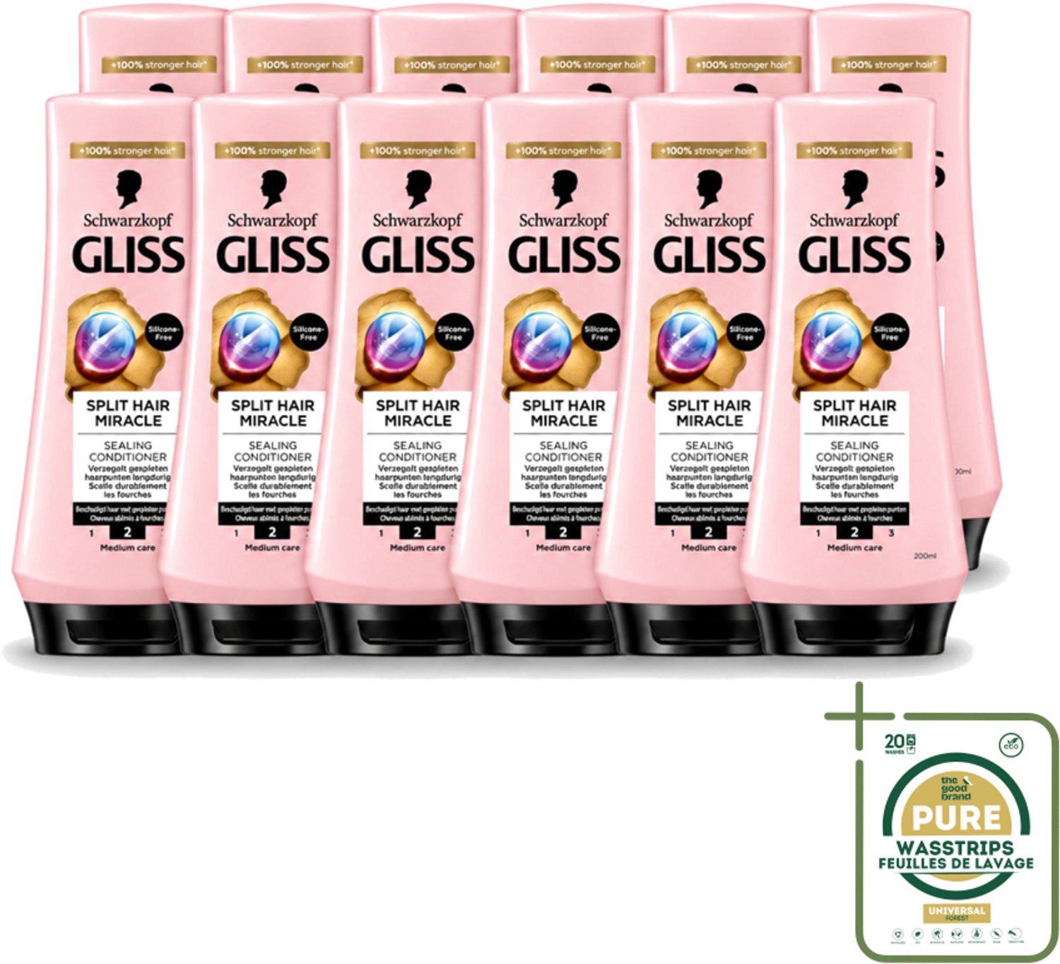 12 x Gliss - Hair Repair - Conditioner Split Hair Miracle tegen Gespleten Haarpunten - 200 ml - Wasstrips - Gespleten Haarpunten - Haarherstel - Haarverzorging - Crèmespoeling - Haarbeschadiging