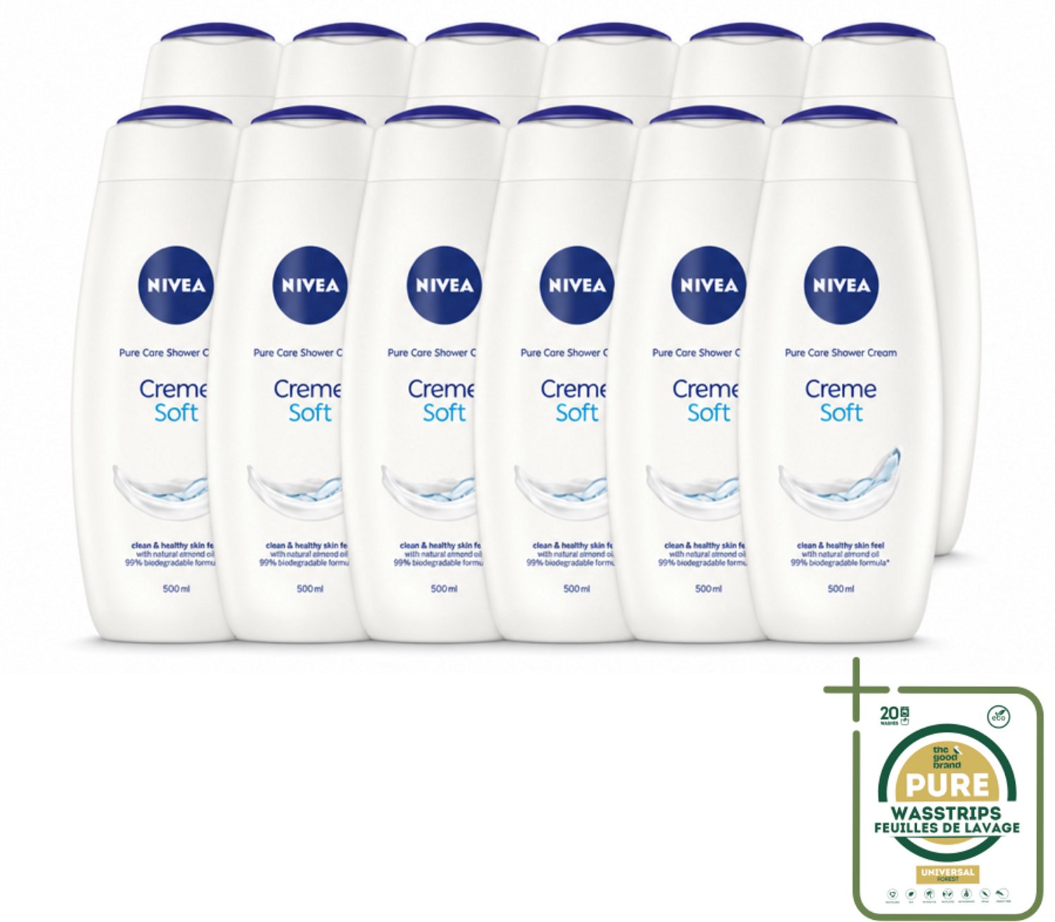 12 x NIVEA - Douchecrème - Zacht - Huidbeschermend - Amandelolie - 500 ml - Wasstrips - Douchecrème - Huid Verzorging - Amandelolie - Zijdezachte Huid - Milde Reiniging