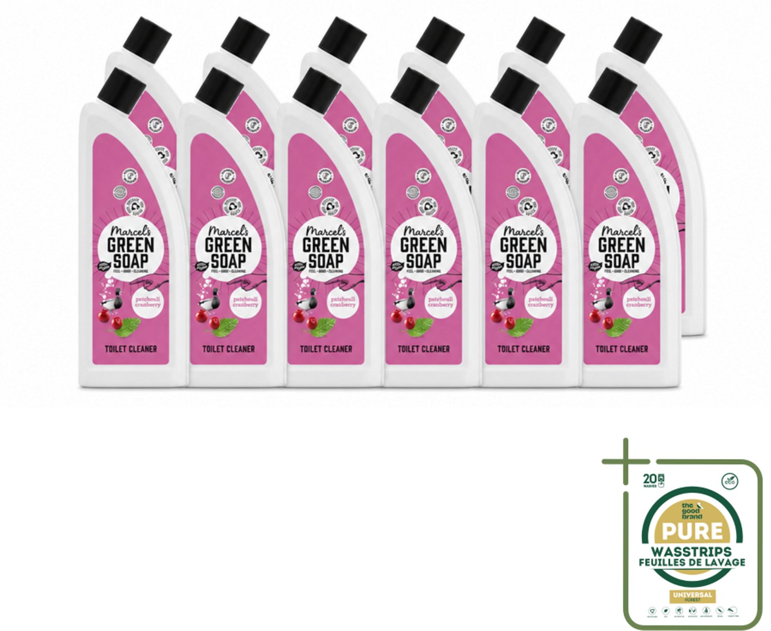 12 x Marcel's Green Soap - Toiletreiniger - Patchouli & Cranberry - Krachtige frisheid - Wasstrips - Toiletreiniger - Milieuvriendelijk Reinigen - Natuurlijke Toiletreiniger - Vegan Toilet Reiniger - Patchouli Geur