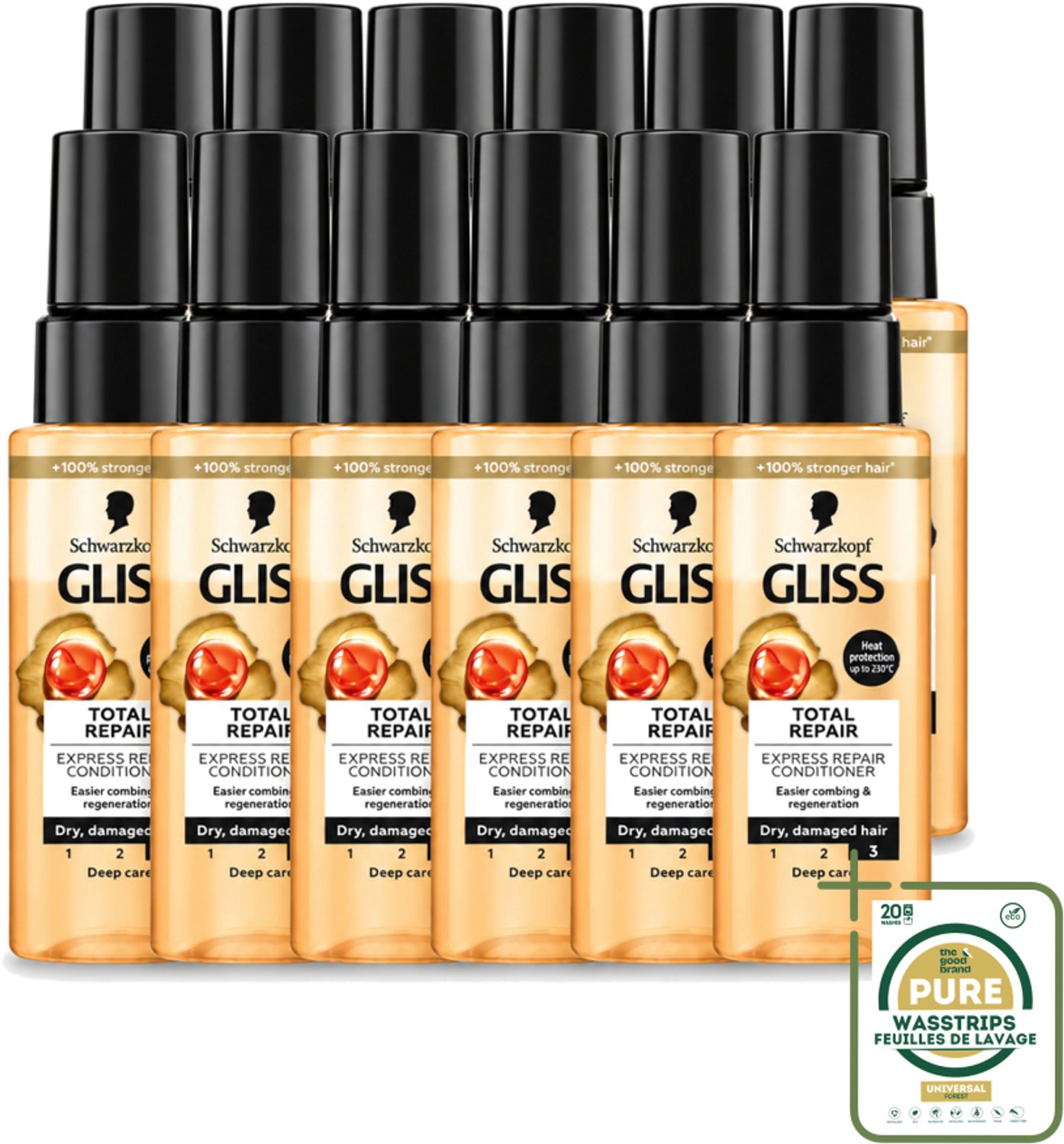 12 x Gliss - Total Repair - Express Repair Conditioner - Deep Care - 70 ml - Wasstrips - Haarherstel - Droog Haar - Beschadigd Haar - Herstel Crème - Leave-in Crème