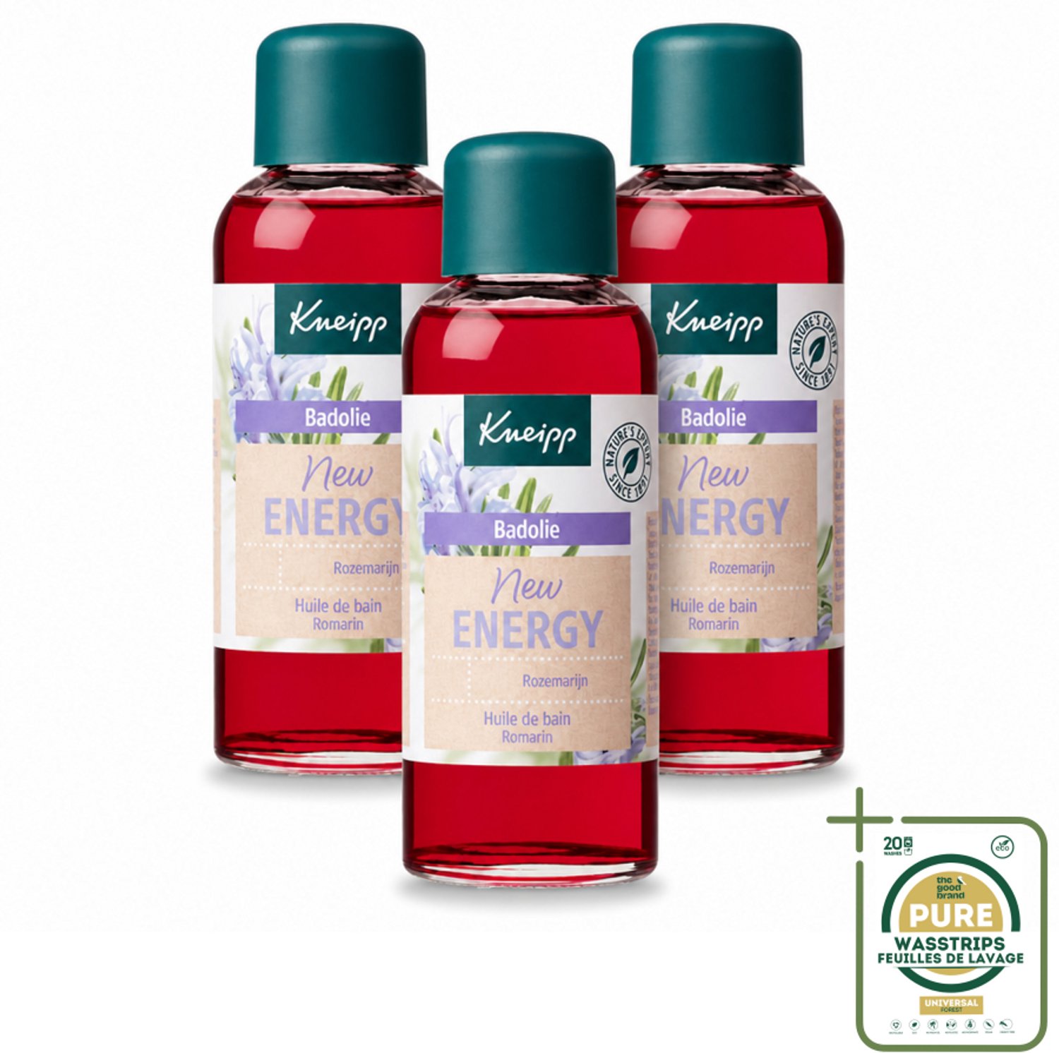 3 x Kneipp - Badolie - Rozemarijn - Voor nieuwe energie - 100 ml - Wasstrips - Badolie Rozemarijn - Natuurlijke Energie - Verkwikkend Bad - Stimulerend Bad - Badritueel