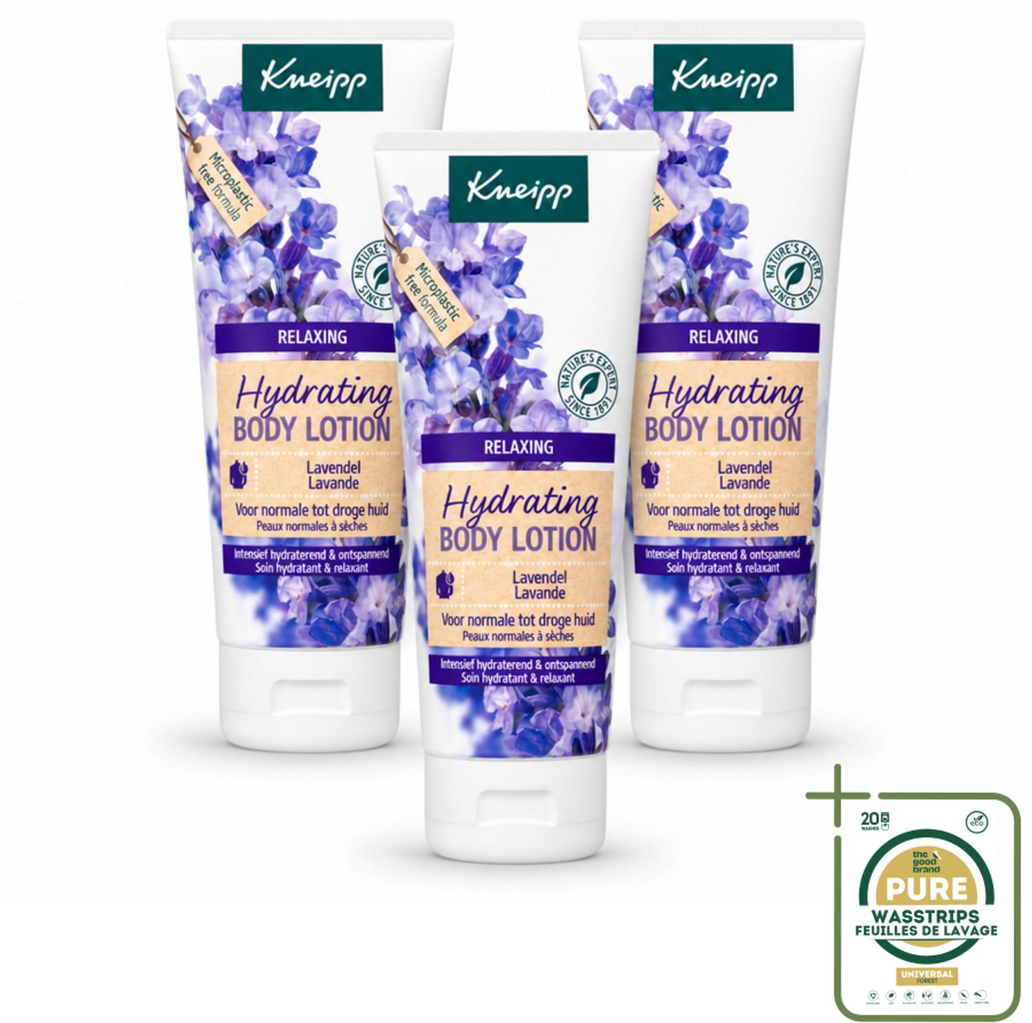 3 x Kneipp - Body lotion - Relaxing - Lavendel - Bloemige geur - 200 ml - Wasstrips - Kneipp Bodylotion Lavendel - Ontspannende Bodylotion - Lichaamsondersteuning - Huidverzorging - Rustgevende Geur