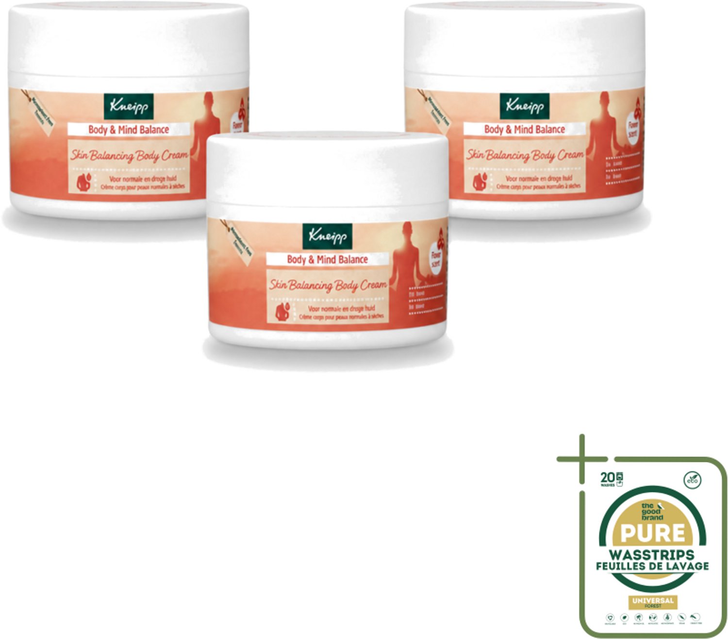 3 x Kneipp - Body crème - Body & Mind Balance - Iris & Vetiver - 200 ml - Wasstrips - Kneipp Bodycrème - Balans Huid En Geest - Ontspanning Huid - Natuurlijke Crème - Iris En Vetiver