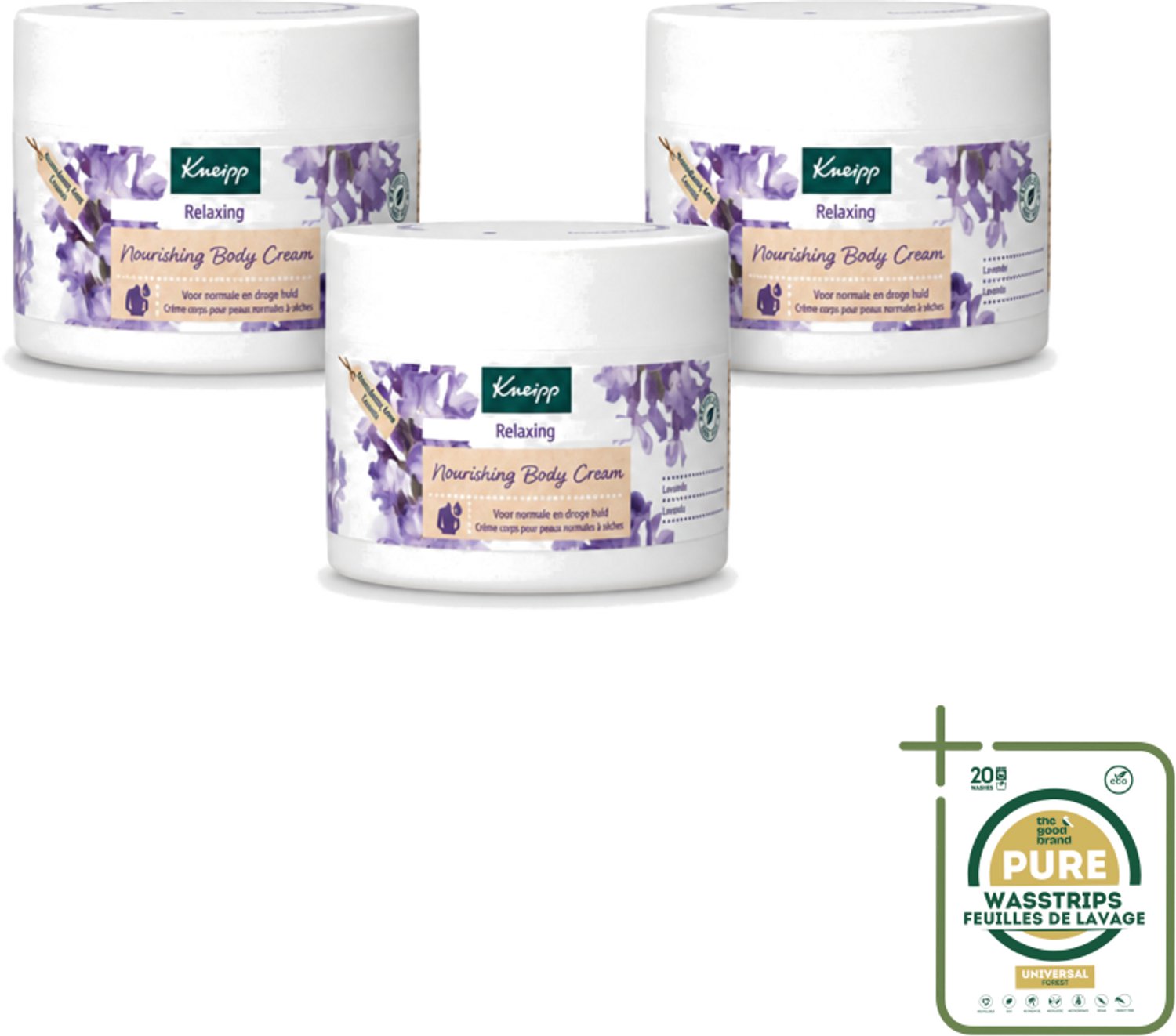 3 x Kneipp - Body crème - Relaxing - Lavendel - Rustgevende geur - 200 ml - Wasstrips - Lavendel Crème - Rustgevende Crème - Huidverzorging - Ontspanning - Bodycrème