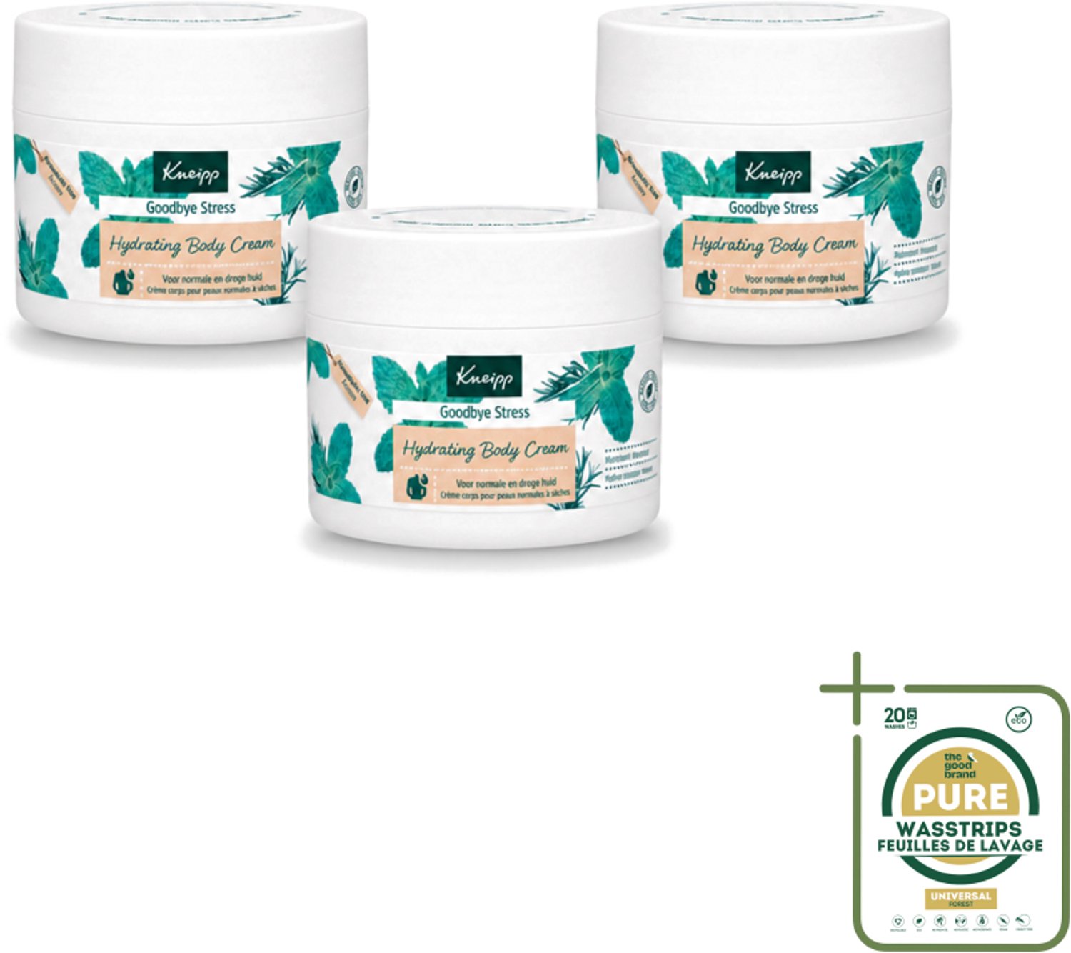 3 x Kneipp - Body crème - Goodbye Stress - Watermunt & Rozemarijn - 200 ml - Wasstrips - Stress Verminderen - Huid Verzorgen - Ontspanning - Aromatherapie - Watermunt