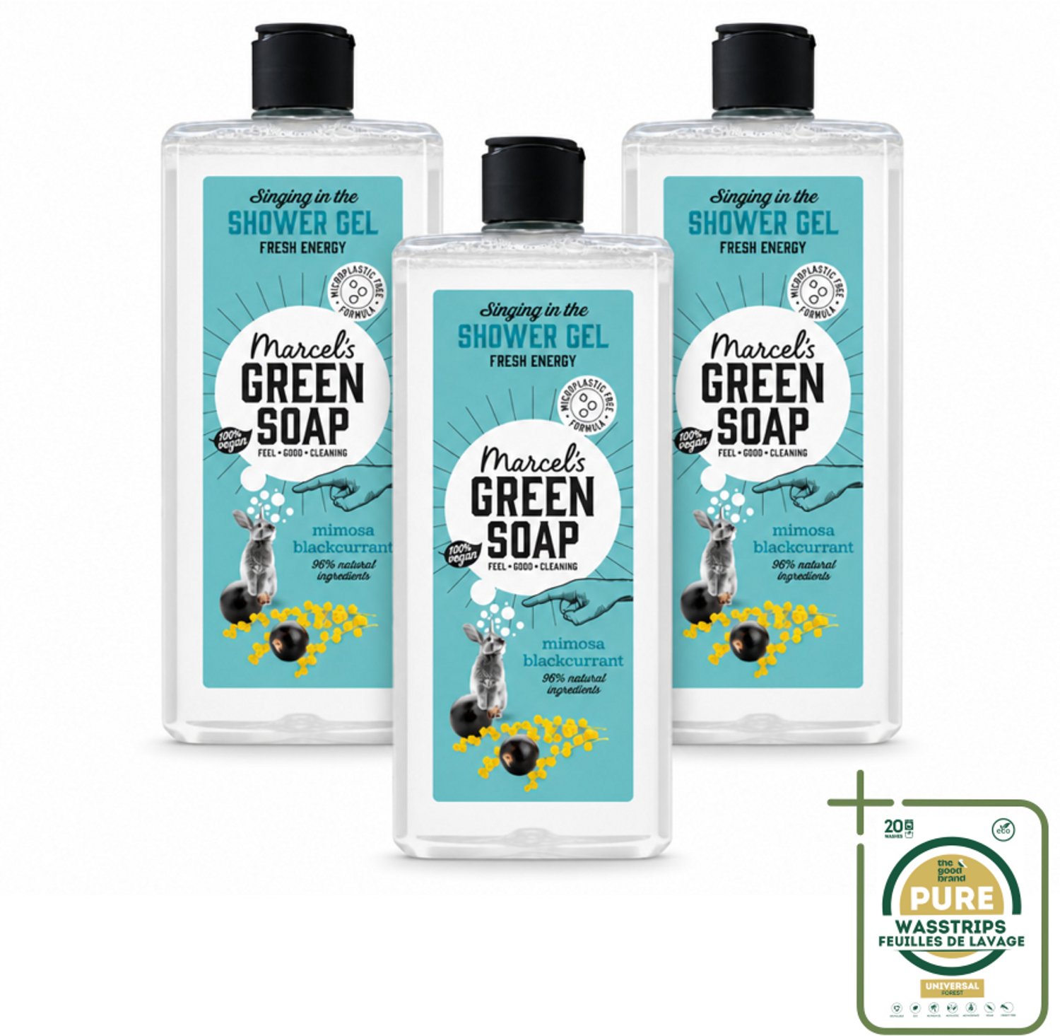3 x Marcel's Green Soap - Douchegel - Mimosa & Zwarte Bes - Verzorgend & zacht - 300 ml - Wasstrips - Douchegel - Natuurlijke Douchegel - Ecologische Douchegel - Vegan Douchegel - Verzorgende Douchegel