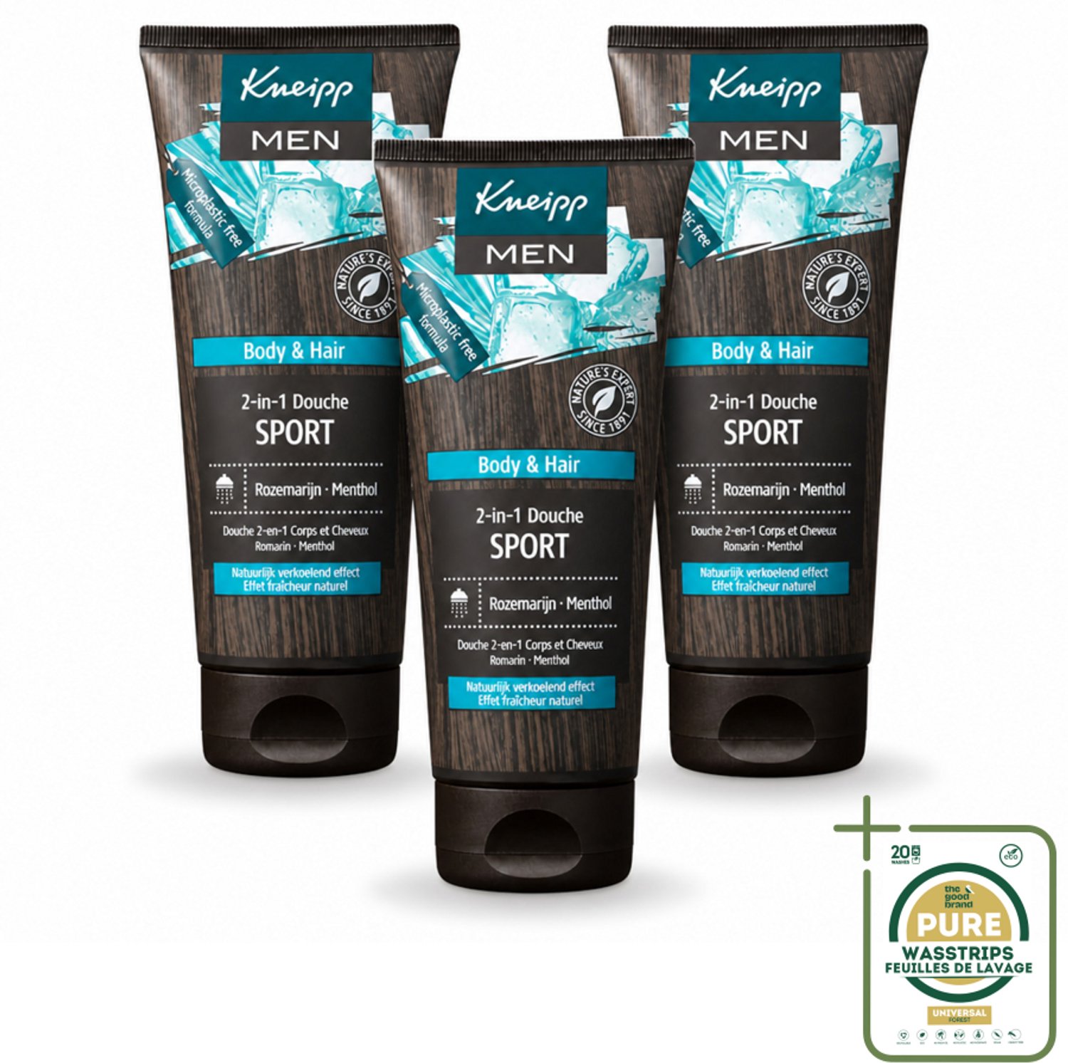 3 x Kneipp - Sport Douche 2‑in‑1 - Men - 200 ml - Wasstrips - Sportdouche - Herstel Na Sporten - Verkoeling - Ontspanning - Menthol