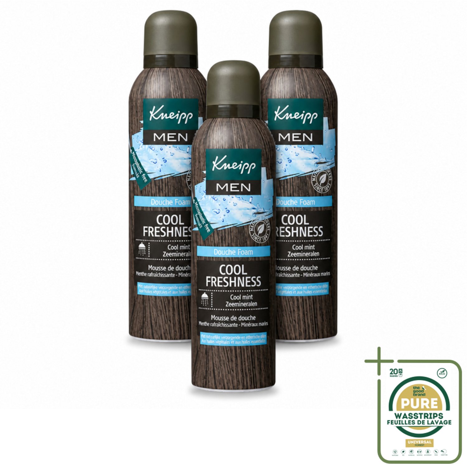 3 x Kneipp - Douche schuim - Men Cool Freshness - Frisse geur - 200 ml - Wasstrips - Douche Schuim Mannen - Frisse Geur - Natuurlijke Ingrediënten - Huid Verzorging - Schuim Voor Douche