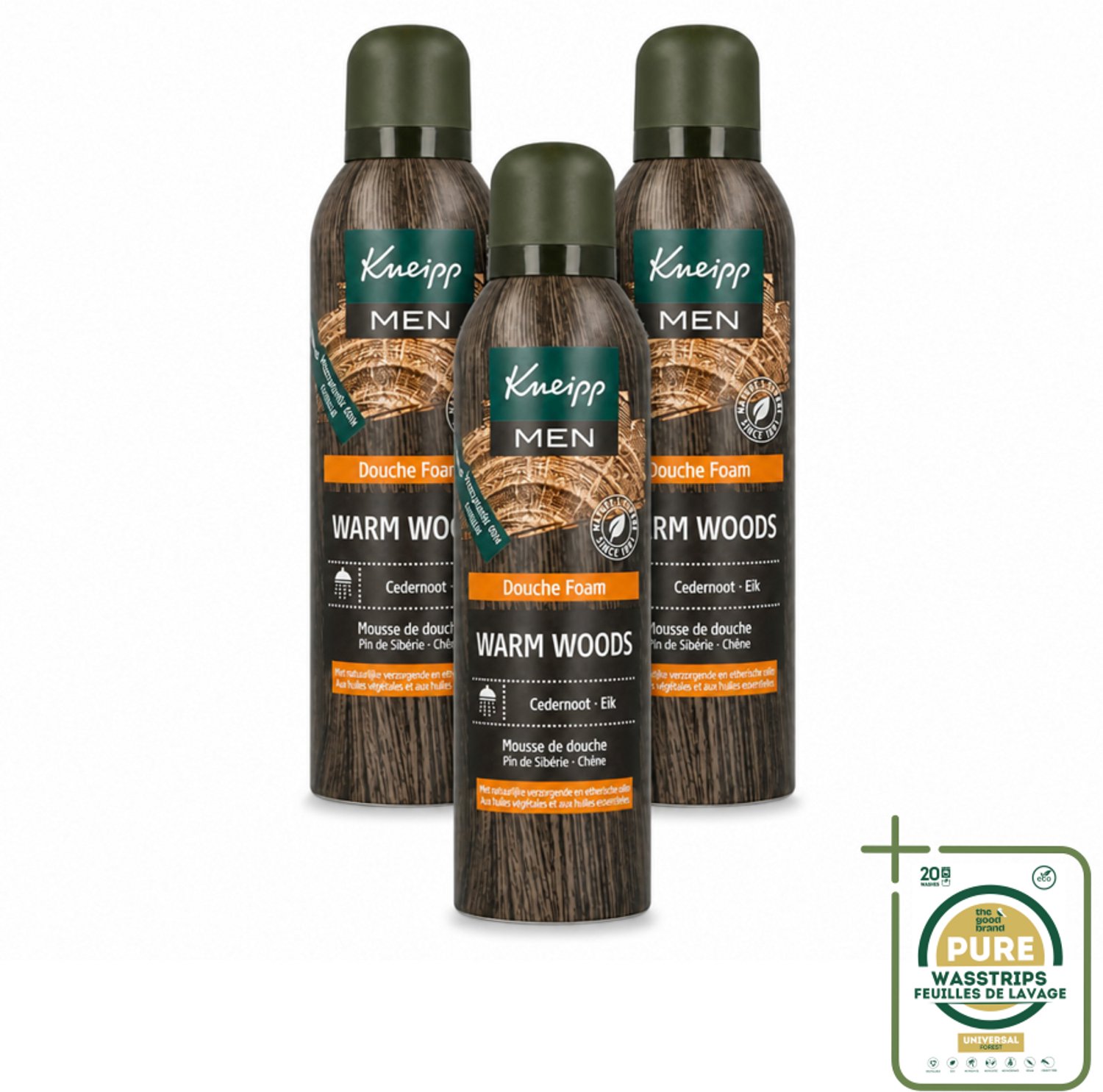 3 x Kneipp - Douche schuim - Men - Warm Woods - Warme houtgeur - 200 ml - Wasstrips - Douche Schuim Voor Mannen - Warme Houtgeur - Natuurlijke Verzorging - Mannelijke Douche - Huid Verzorging