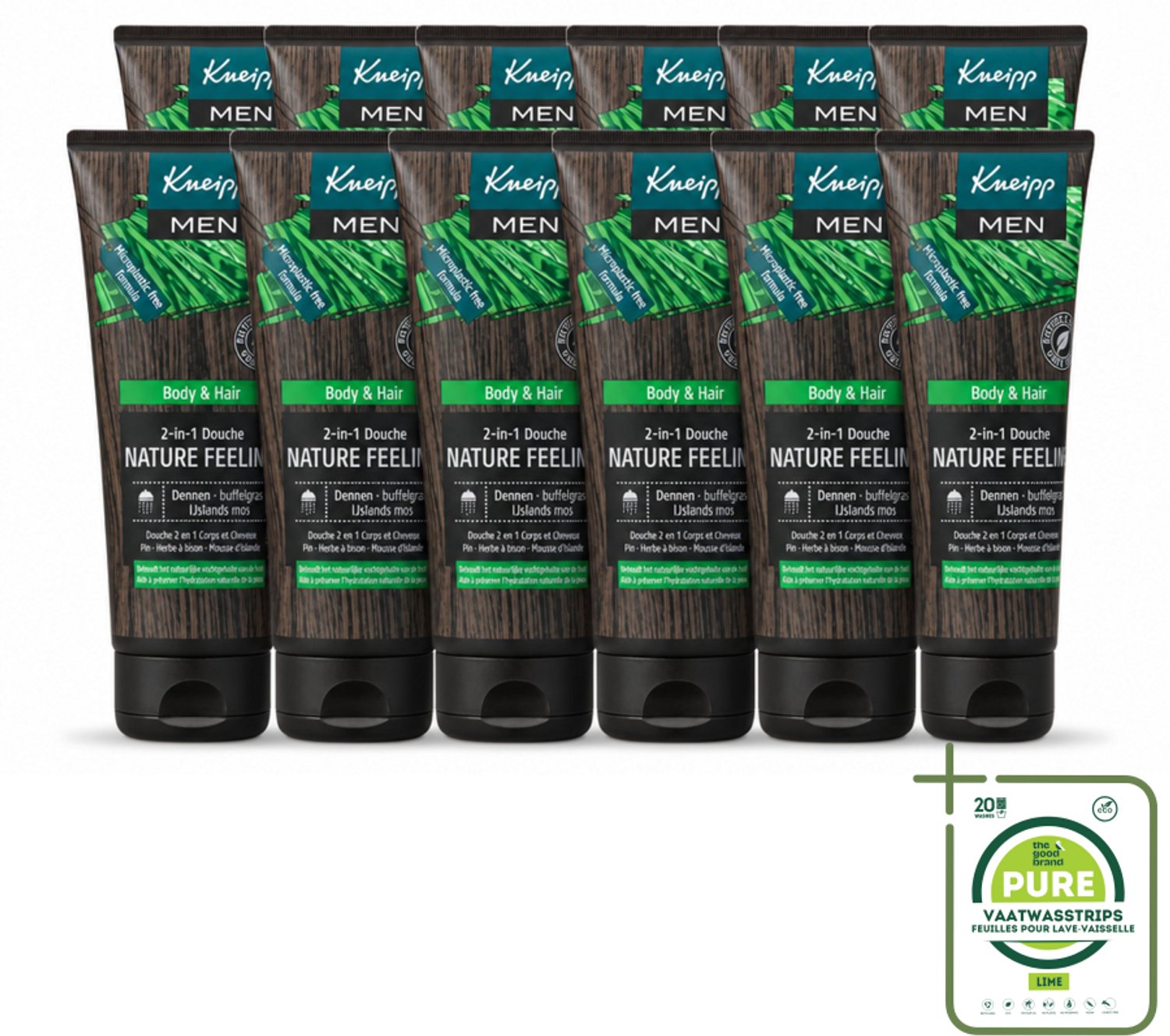12 x Kneipp - Douchegel - Men - Nature Feeling - 2-in-1 - 200 ml - Grootverpakking - Vaatwasstrips - Douchegel Voor Mannen - Natuurlijke Douchegel - Frisse Douchegel - Verzorgende Douchegel - Dennenolie