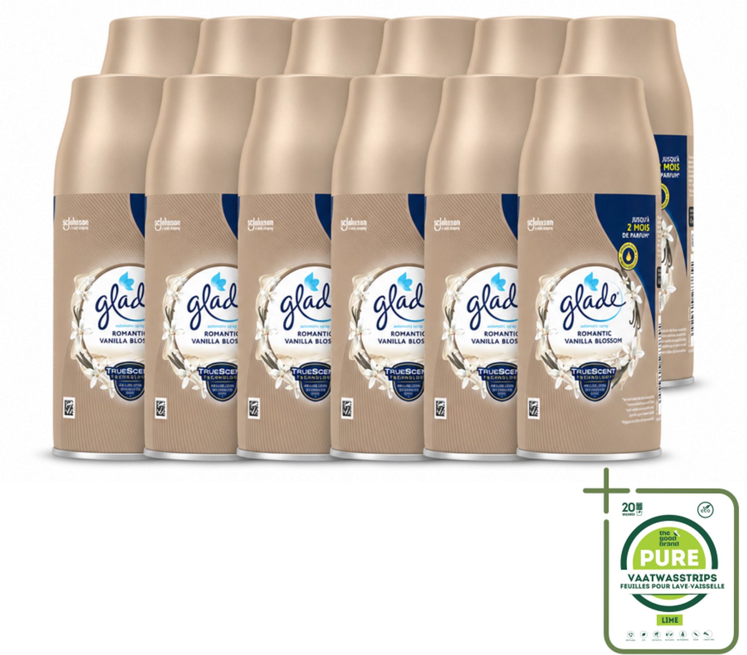 12 x Glade - Romantic Vanillebloesem Navulling - 269 ml - Grootverpakking - Vaatwasstrips - Romantische Geur - Vanille - Bloesem - Geurverspreiding - Essentiële Oliën