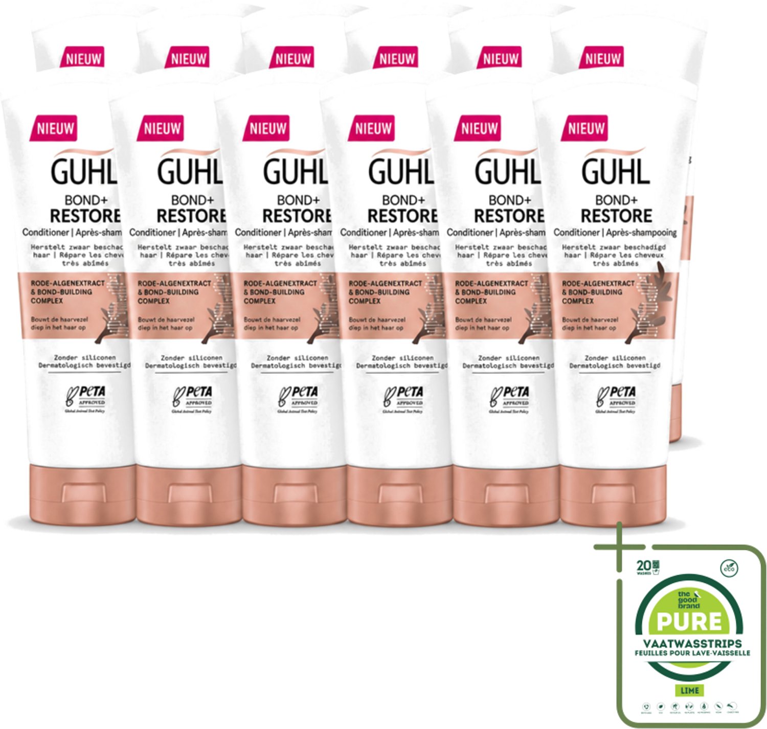 12 x Guhl - Conditioner - Bond+ Restore - 200 ml - Grootverpakking - Vaatwasstrips - Herstel Haar - Krachtig Haar - Beschadigd Haar - Haar Herstel - Haar Structuur
